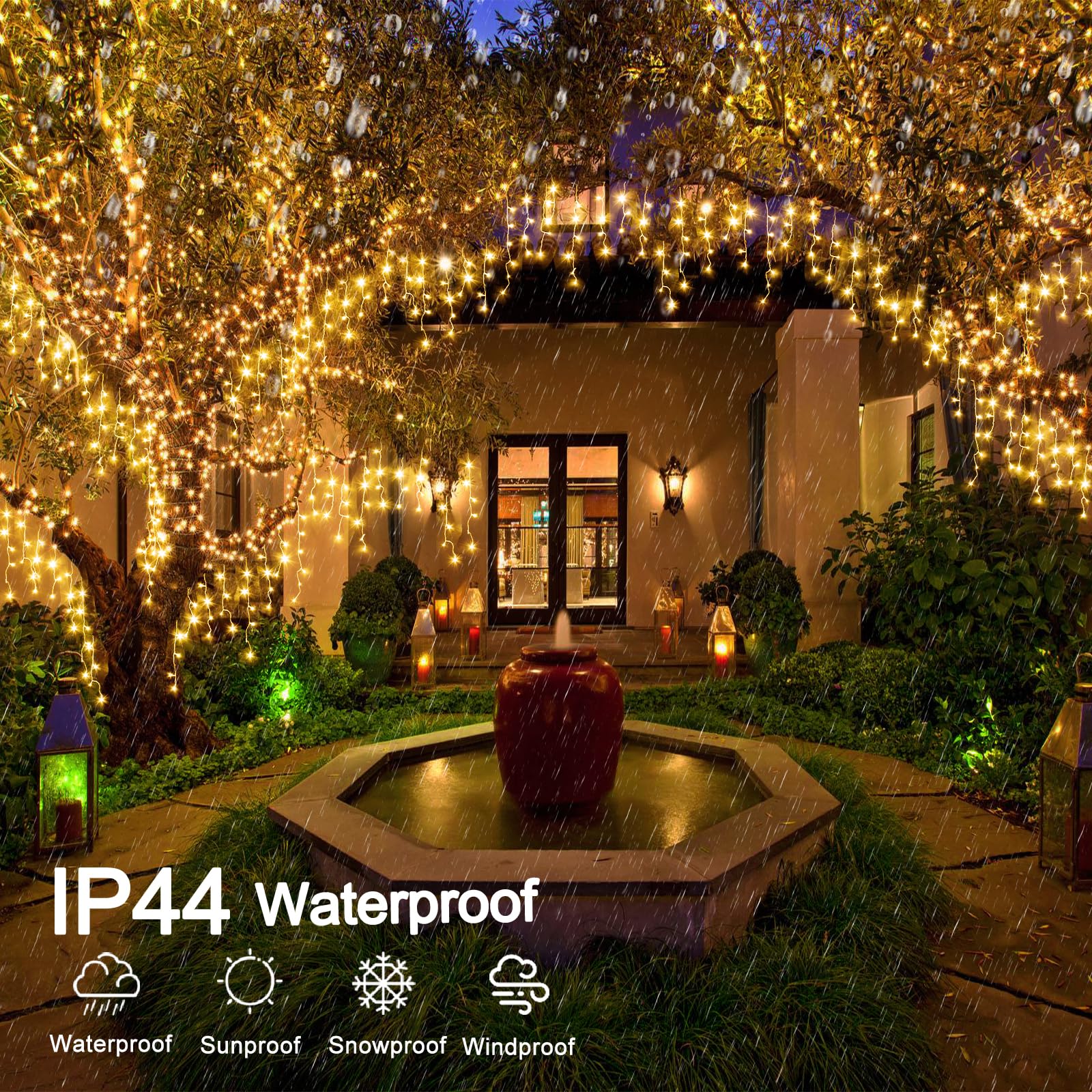 400 LED Warm White Icicle Christmas Lights Outdoor - 33ft Waterproof Connectable String Lights with 8 Modes & Timer for House, Patio, Window, Party - Perfect for Holiday Decorations Indoor & Outdoor