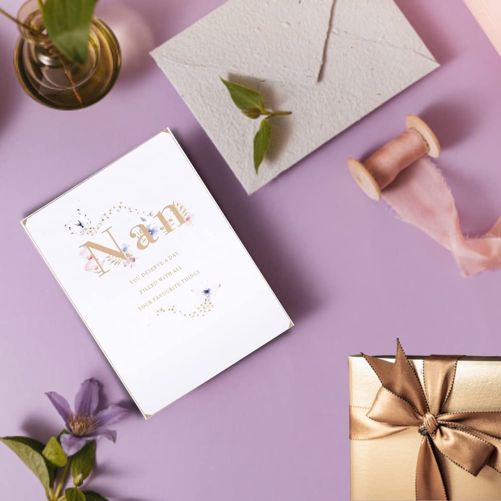 Clintons White Butterflies Nan Birthday Card - 184x133mm, Multi-Color Design (1152809) - Perfect for Grandmother's Birthday, Mother's Day & Special Occasions