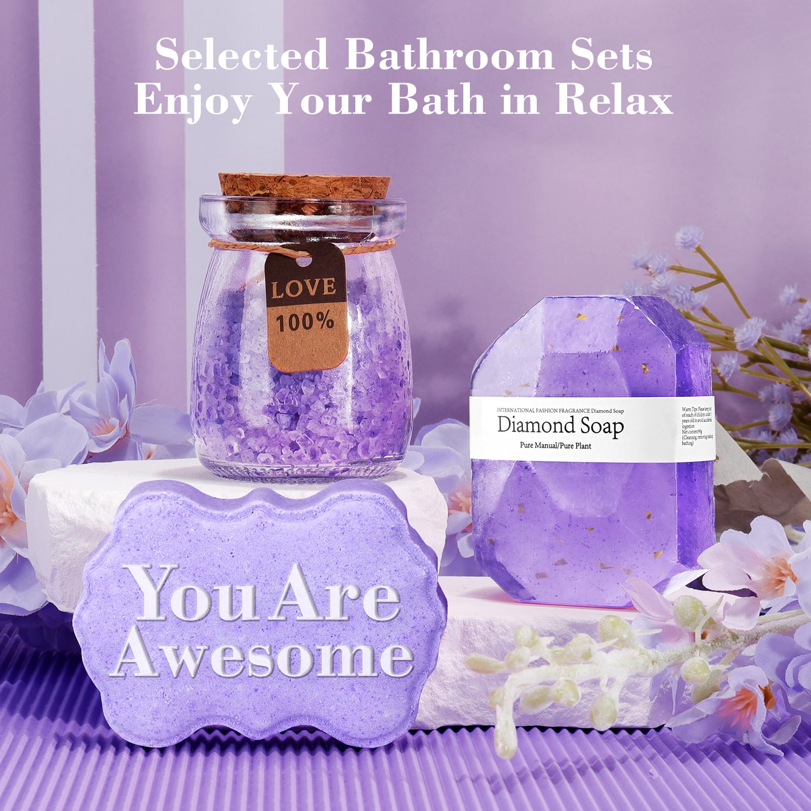 Relaxing Spa Gift Basket Set for Women - Perfect Birthday Gifts for Her, Mom, Grandma, Daughter, Sister, Wife & Girlfriend | Unique Bath Set with Essential Oils, Bath Bombs & Luxurious Accessories in Elegant Purple | Ideal for Self-Care, Mother's Day, Anniversary & Stress Relief