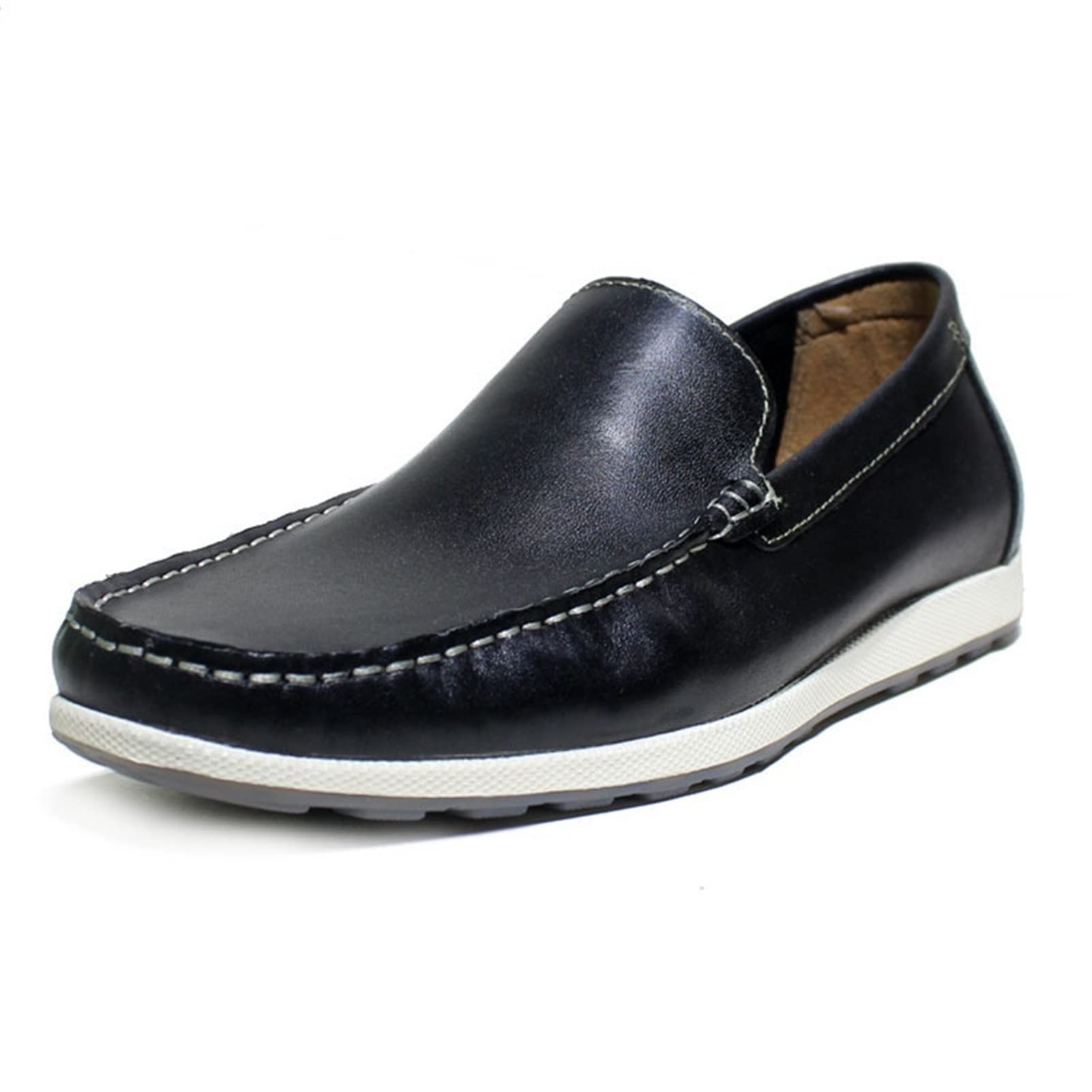 **Men's Genuine Leather Loafers - Round Toe, Stitching Details, Non-Slip Rubber Sole, Lightweight & Comfortable for Casual Wear, Office & Travel**