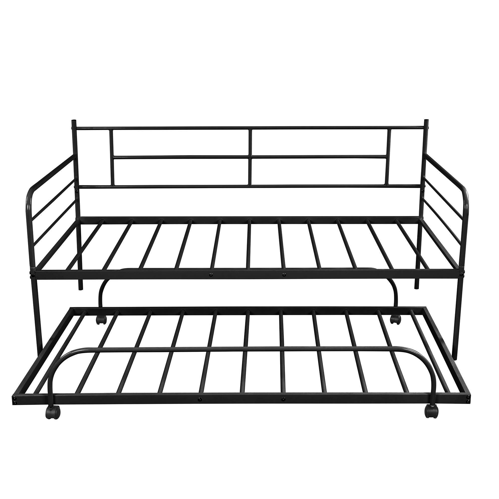 Twin Size Daybed with Trundle Bed - Sturdy Metal Frame, No Box Spring Needed - Perfect for Kids, Teens & Adults - Ideal for Guest Rooms, Dorms & Small Spaces - Black