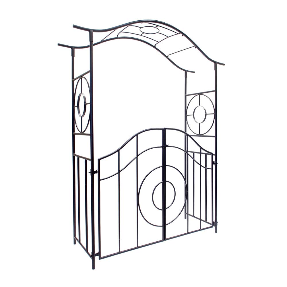 Achla Designs ARB-40 Tuscany Wrought Iron Garden Trellis Arch Arbor in Graphite - Elegant Outdoor Decor for Climbing Plants, Vine Support, and Wedding Backdrops