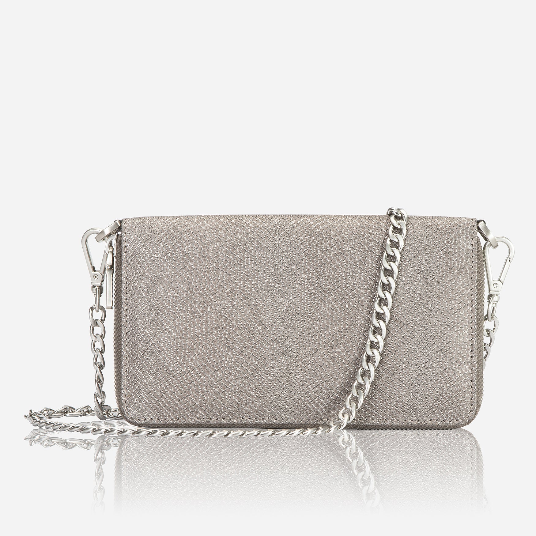 Jekyll & Hide Paris Chain Purse for Women - Stylish Grey Leather Handbag | Perfect for Evening Parties, Date Nights & Special Occasions