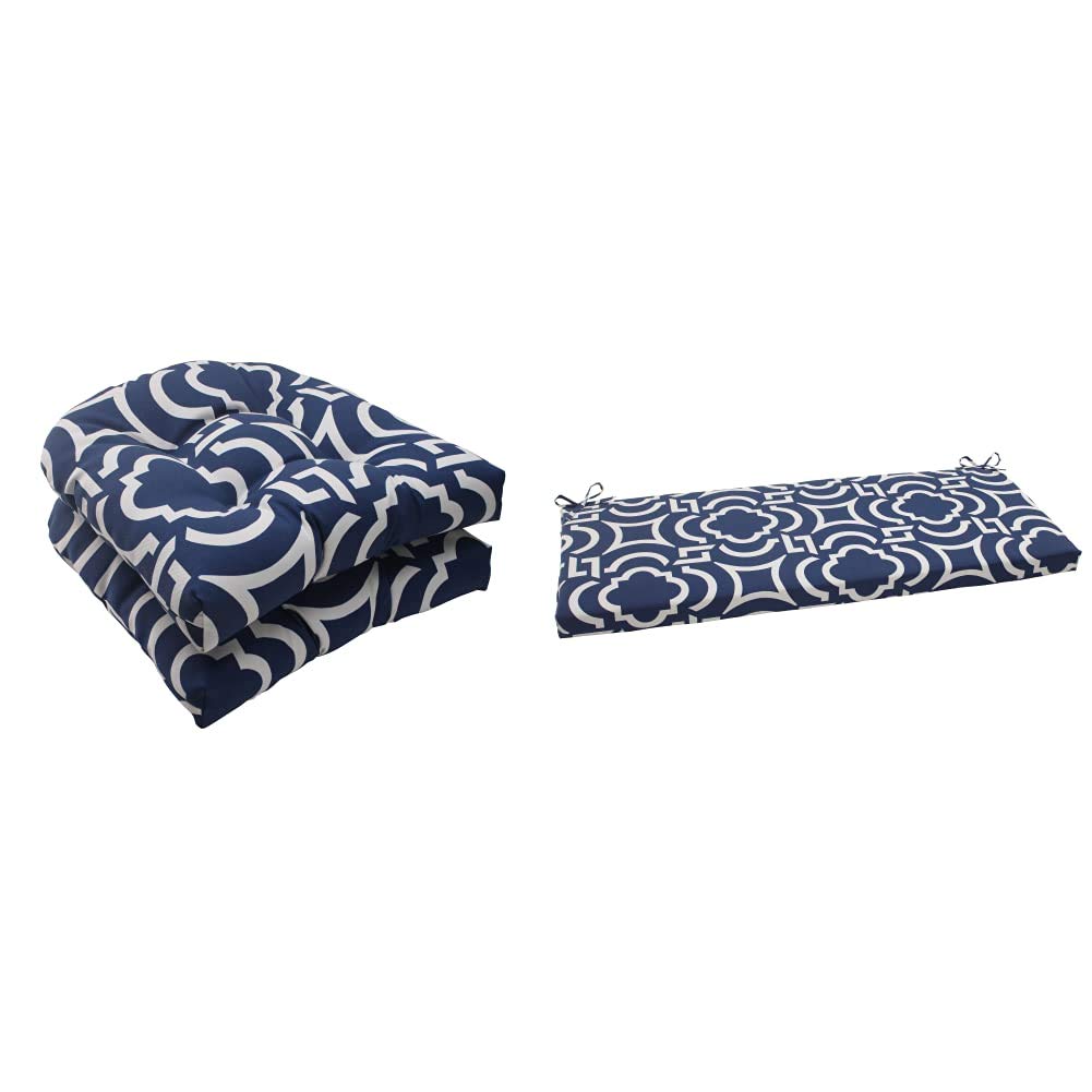 Pillow Perfect Trellis Indoor/Outdoor Cushions - Tufted Weather-Resistant Seat & Bench Cushion Set (2-Pack) for Patio Furniture, Swing, and Garden Decor