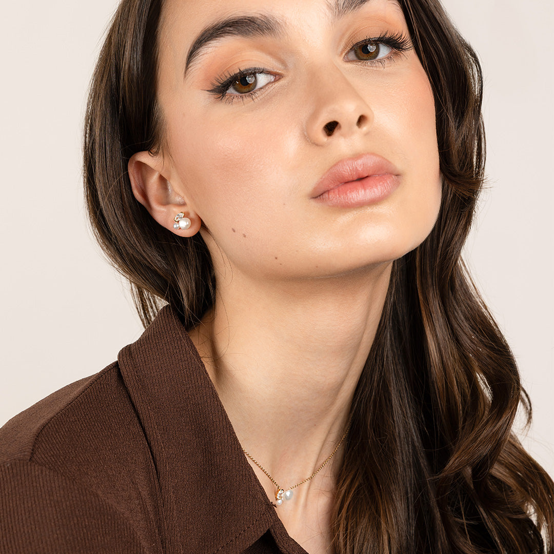 PIA Pearl Set - Elegant Cultured Pearl Jewelry for Women, Necklace & Earrings Set - Perfect for Weddings, Parties & Special Occasions