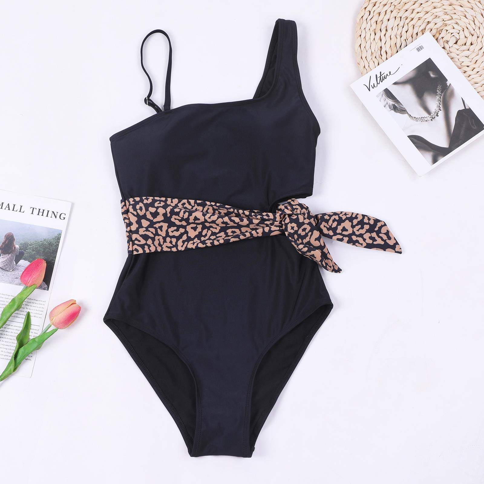Cysincos Women's Sexy One Shoulder Monokini Swimsuits - Tummy Control Cutout Bathing Suit with Tie | Perfect for Beach Vacation, Pool Party & Summer Getaway