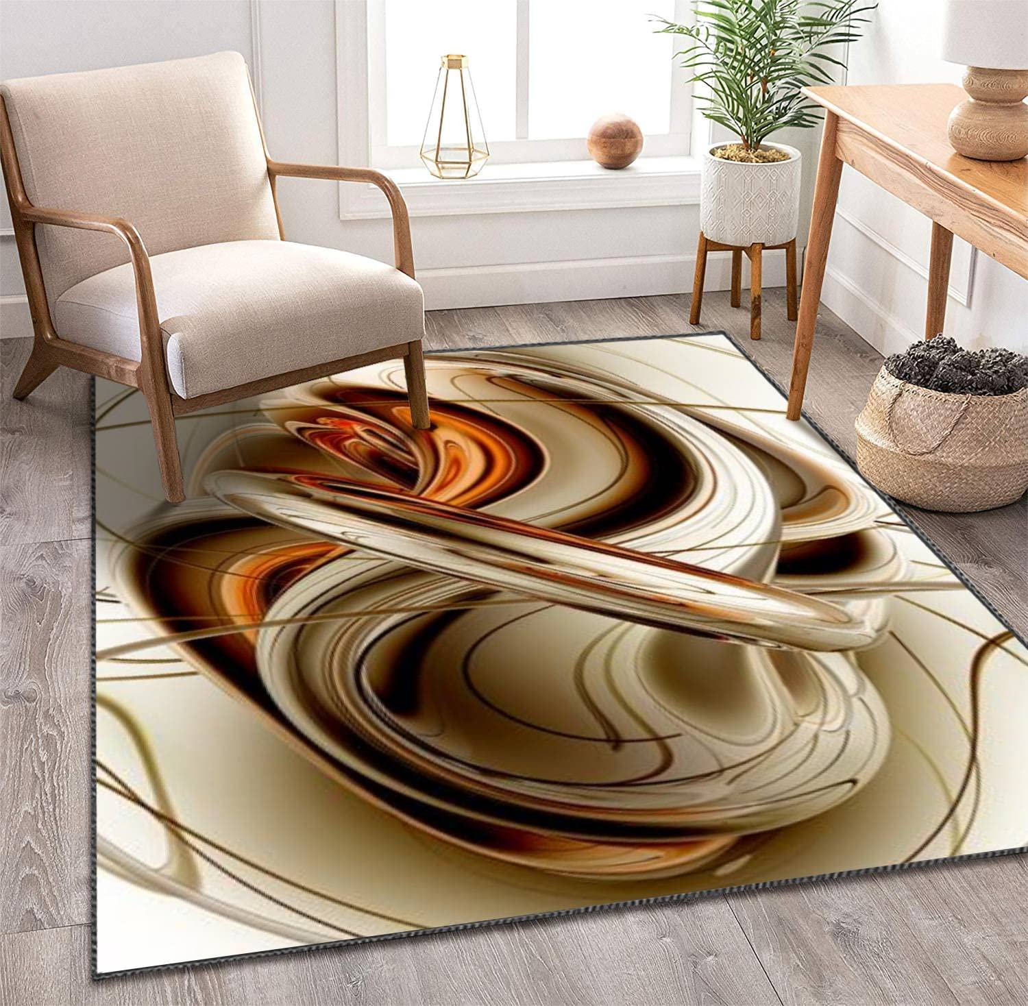 Modern Abstract Geometric Area Rug - Stain Resistant Non-Slip Carpet for Living Room, Bedroom, Kitchen & Bathroom - Orange White Seamless Pattern Home Decor Mat - Perfect for Contemporary Spaces & High Traffic Areas