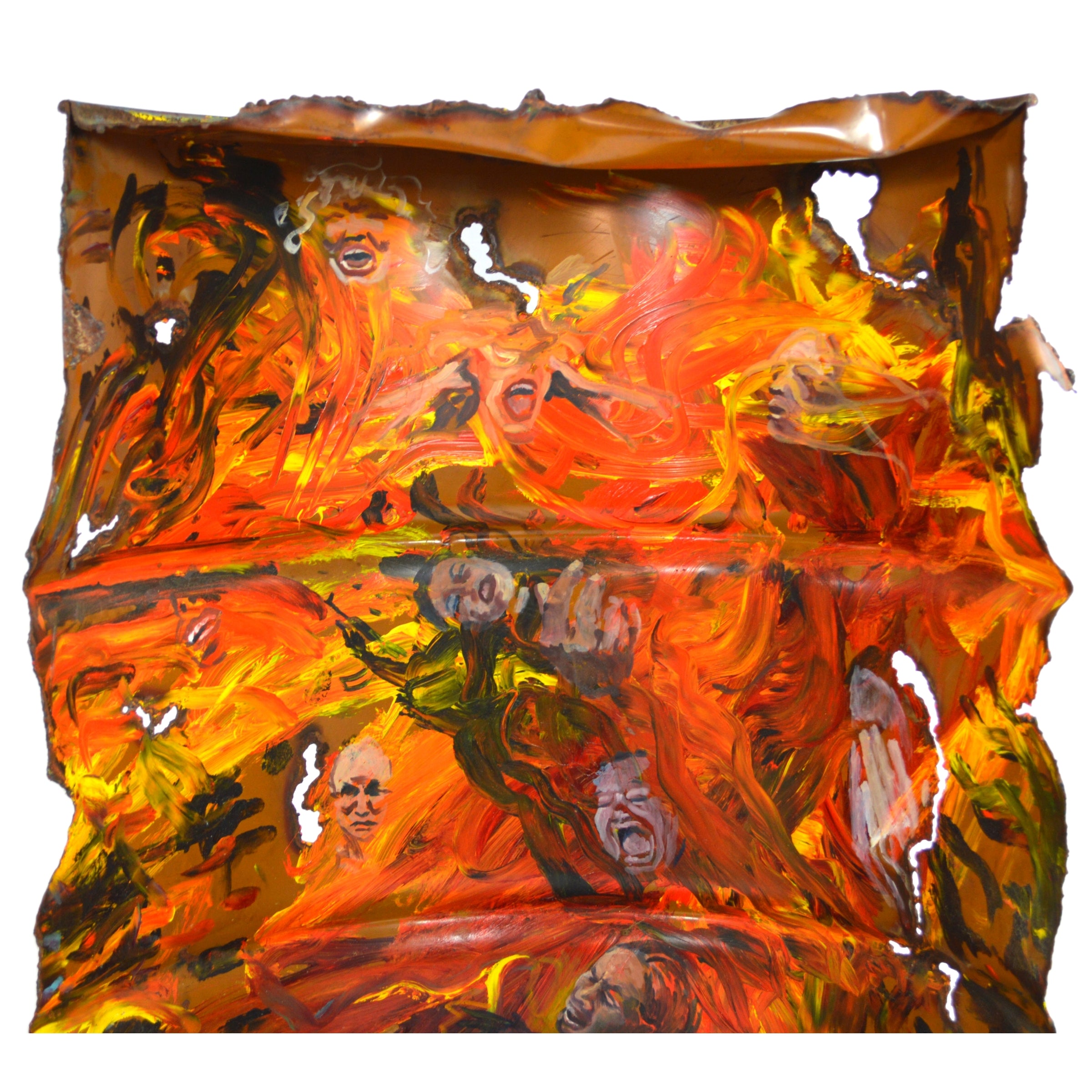 Original Impressionism Painting - Heaven & Hell on Severed Steel Barrel/Drum - Unique Wall Art for Home & Office Decor