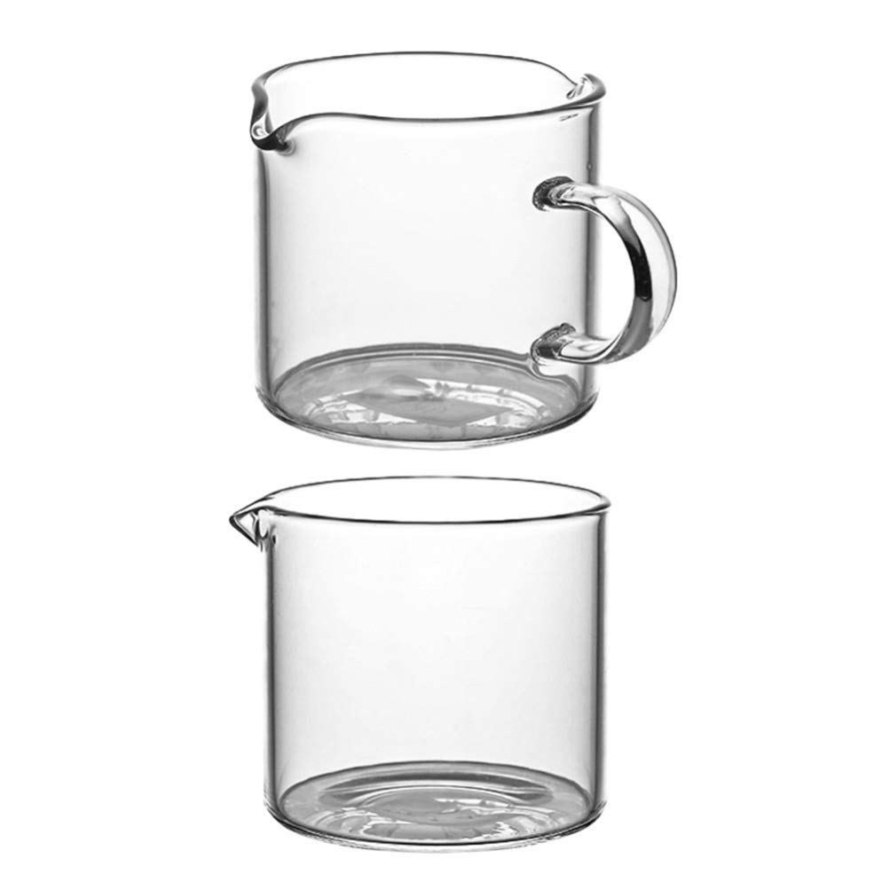 Hemoton 2-Piece Clear Glass Espresso Cup Set with Spout - Double Shot Beaker & Triple Pitcher with Handle - Perfect for Coffee, Dessert, Milk Frothing & Baking Mixing - Ideal for Home Baristas & Professional Coffee Shops