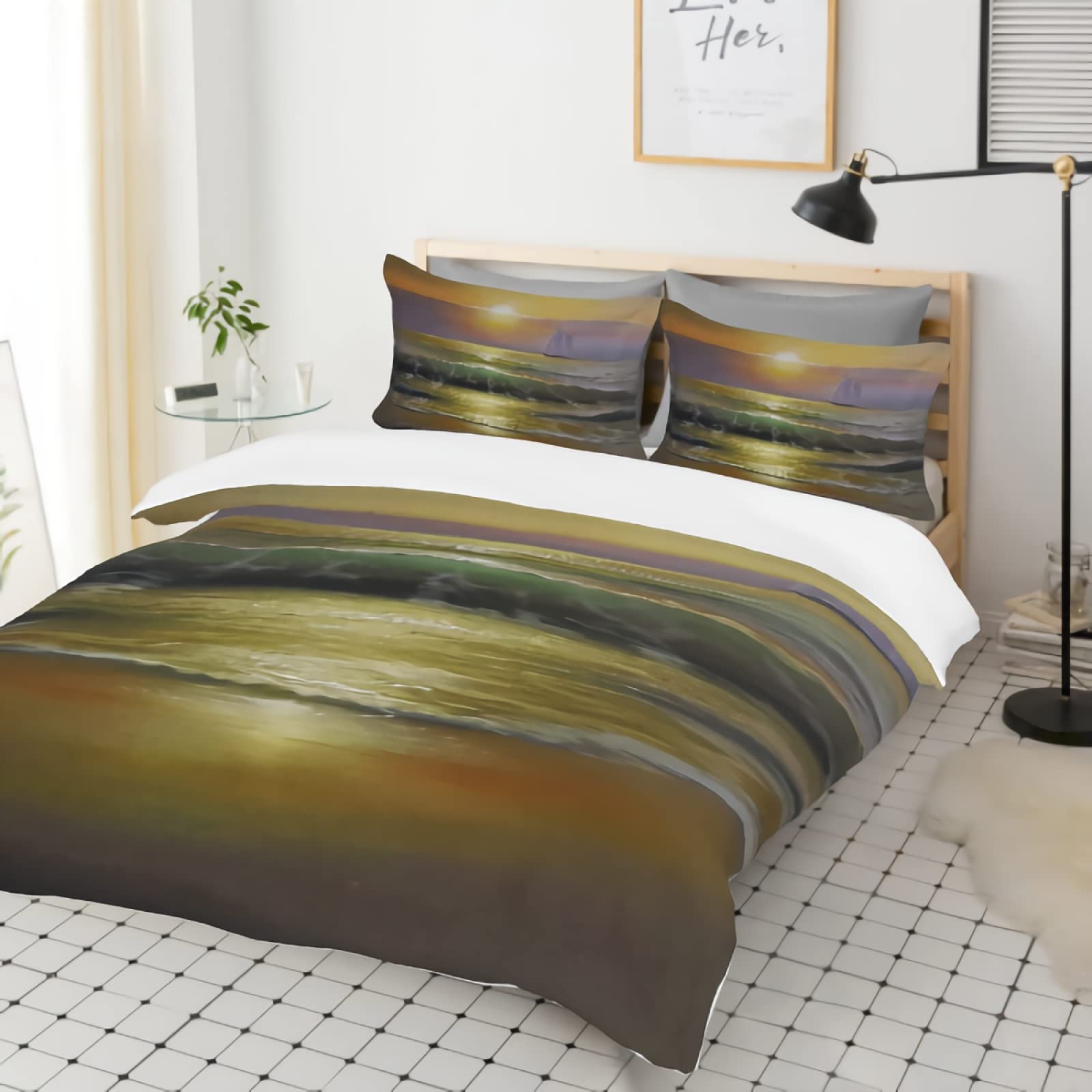 GREDBH Queen Size Beach Themed Duvet Cover Set - Ocean Wave Print 3-Piece Bedding with 2 Pillowcases | 100% Soft Microfiber | Perfect for Coastal Decor, Vacation Homes & Summer Bedroom Makeover