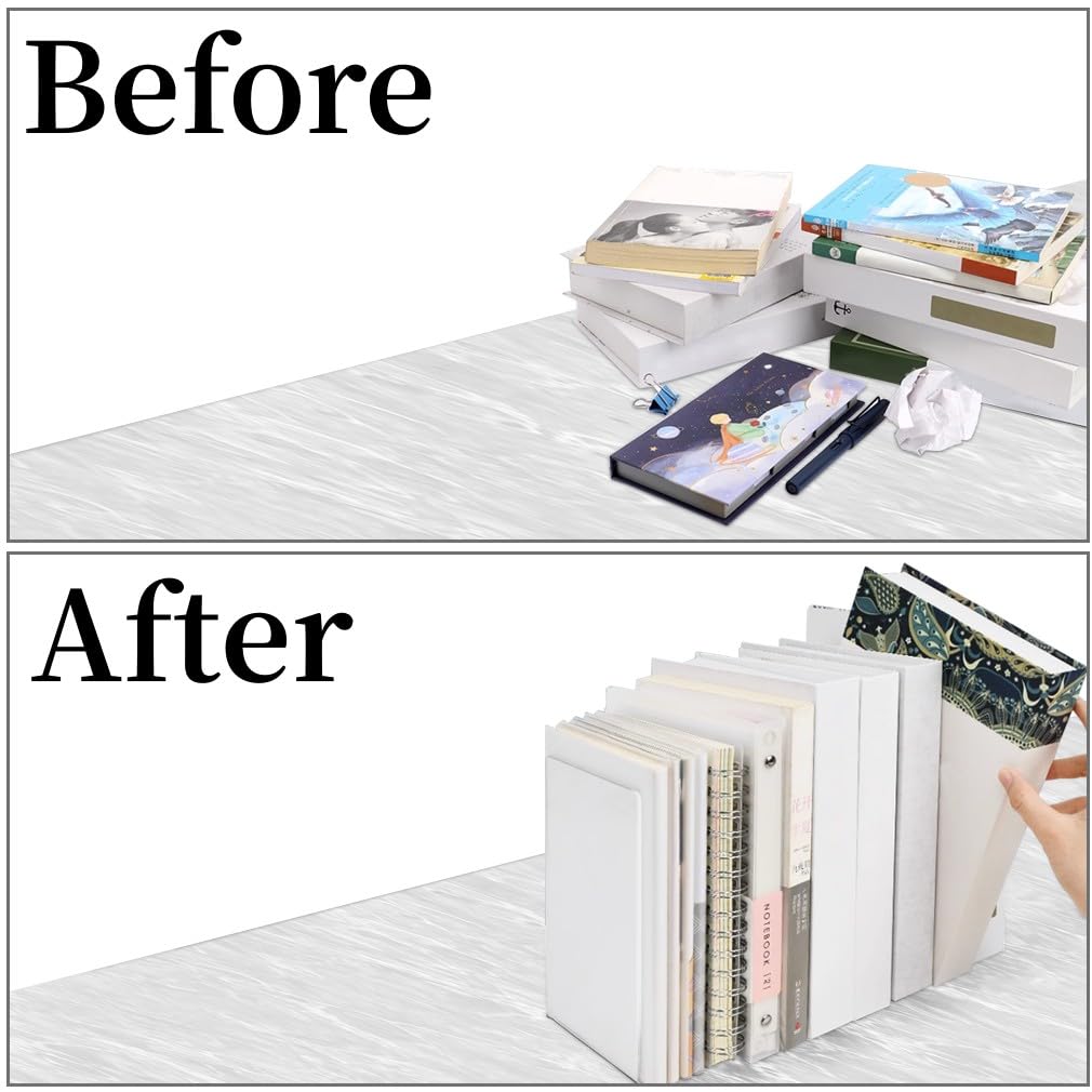 Clear Acrylic Book Ends - 8 Pack for Shelves & Desks - School, Library Use