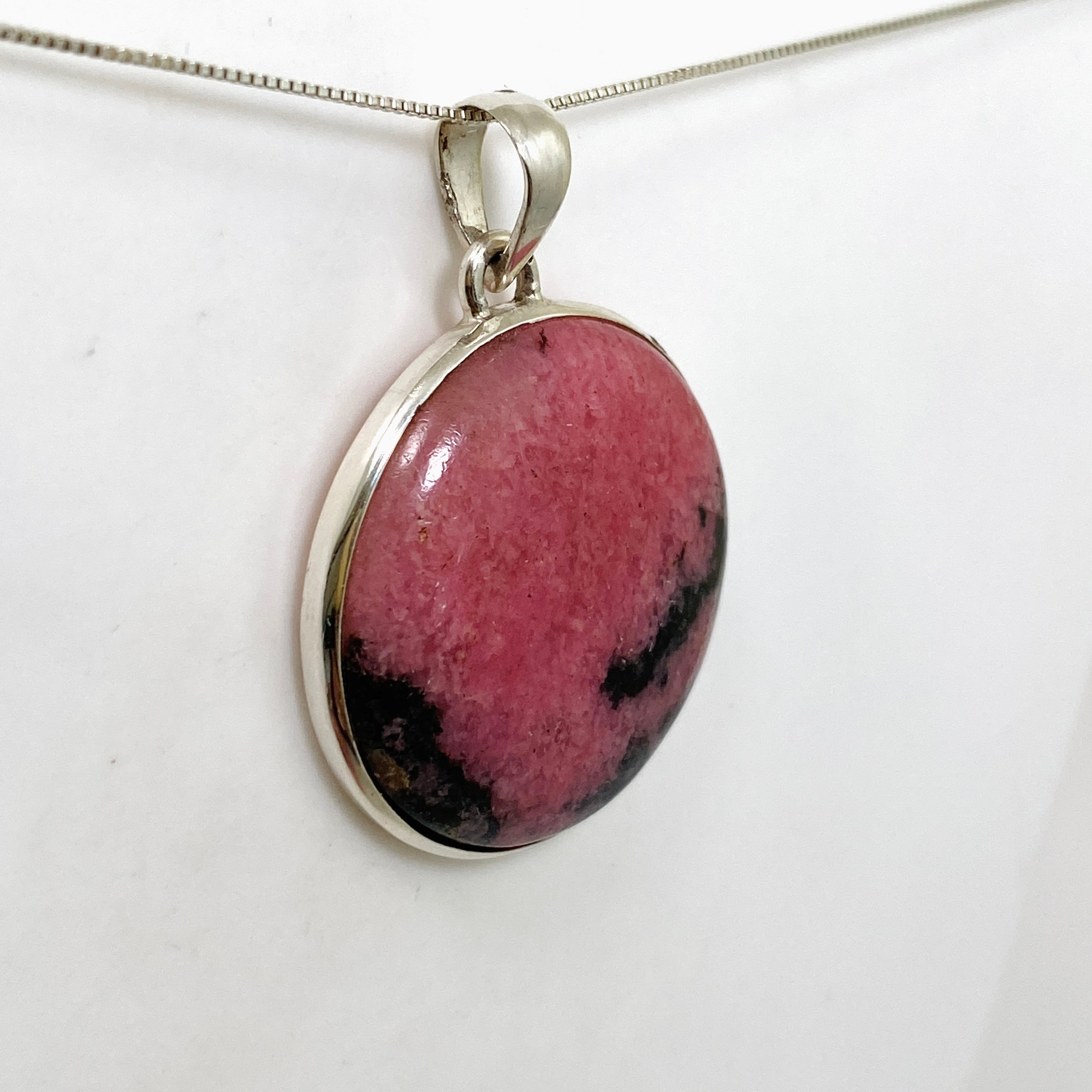 Natural Rhodonite Round Cabochon Pendant - 925 Sterling Silver Jewelry PPGJ1057 for Healing, Meditation & Spiritual Gifts