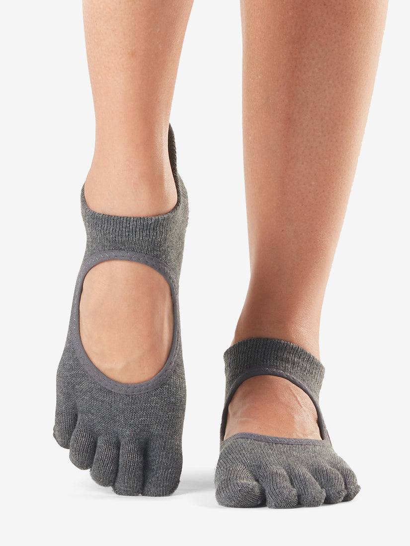 Toesox Full Toe Bellarina Grip Socks for Ballet, Yoga & Dance - Non-Slip Performance Socks in Charcoal Grey - Perfect for Studio Practice, Barre Workouts & Pilates