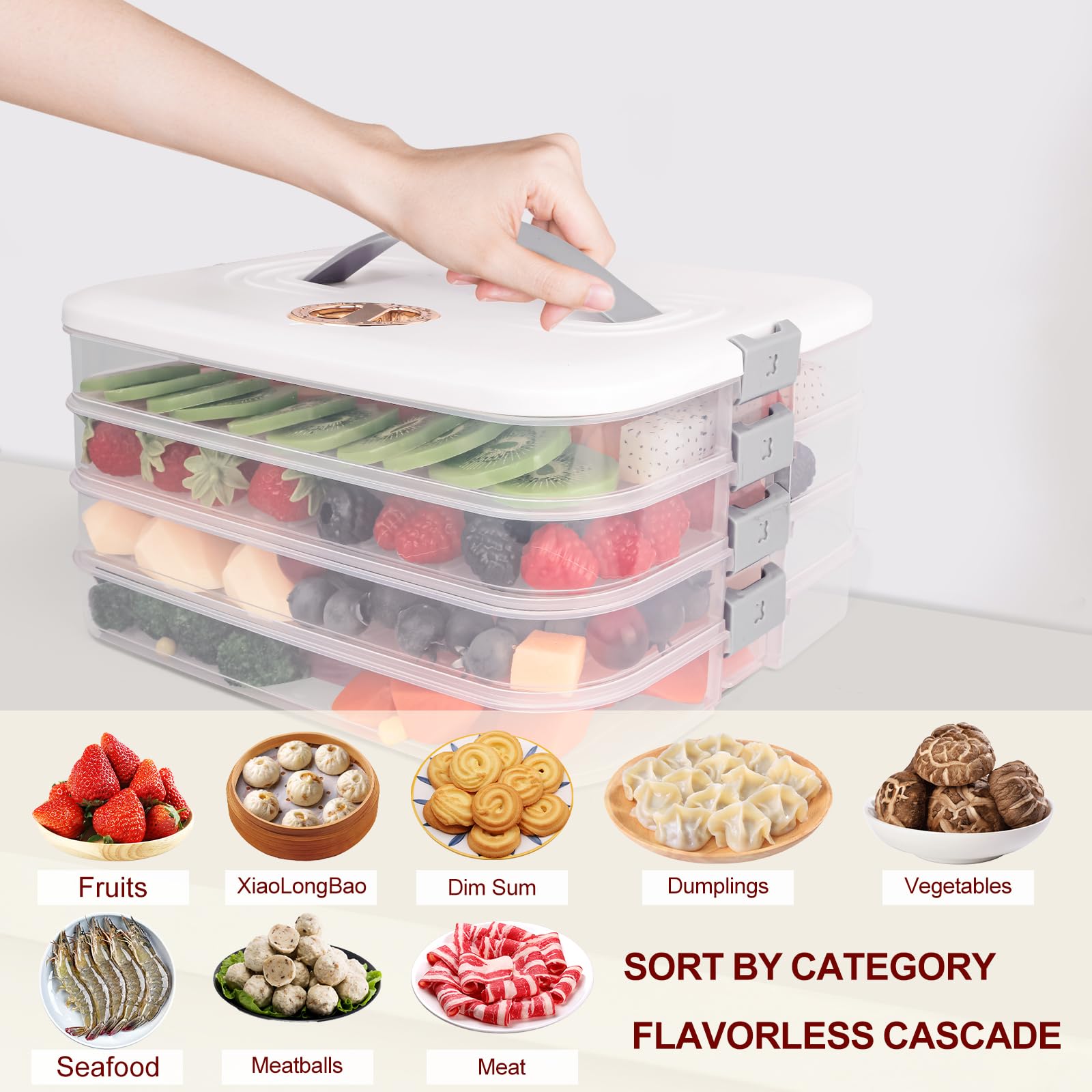 Liatinbo 4-Layer Airtight Cookie Carrier with Lid & Handle - Dessert Transport Container for Cookies, Dumplings, Cupcakes & Pastries - Perfect for Parties, Picnics & Bakery Storage (White)