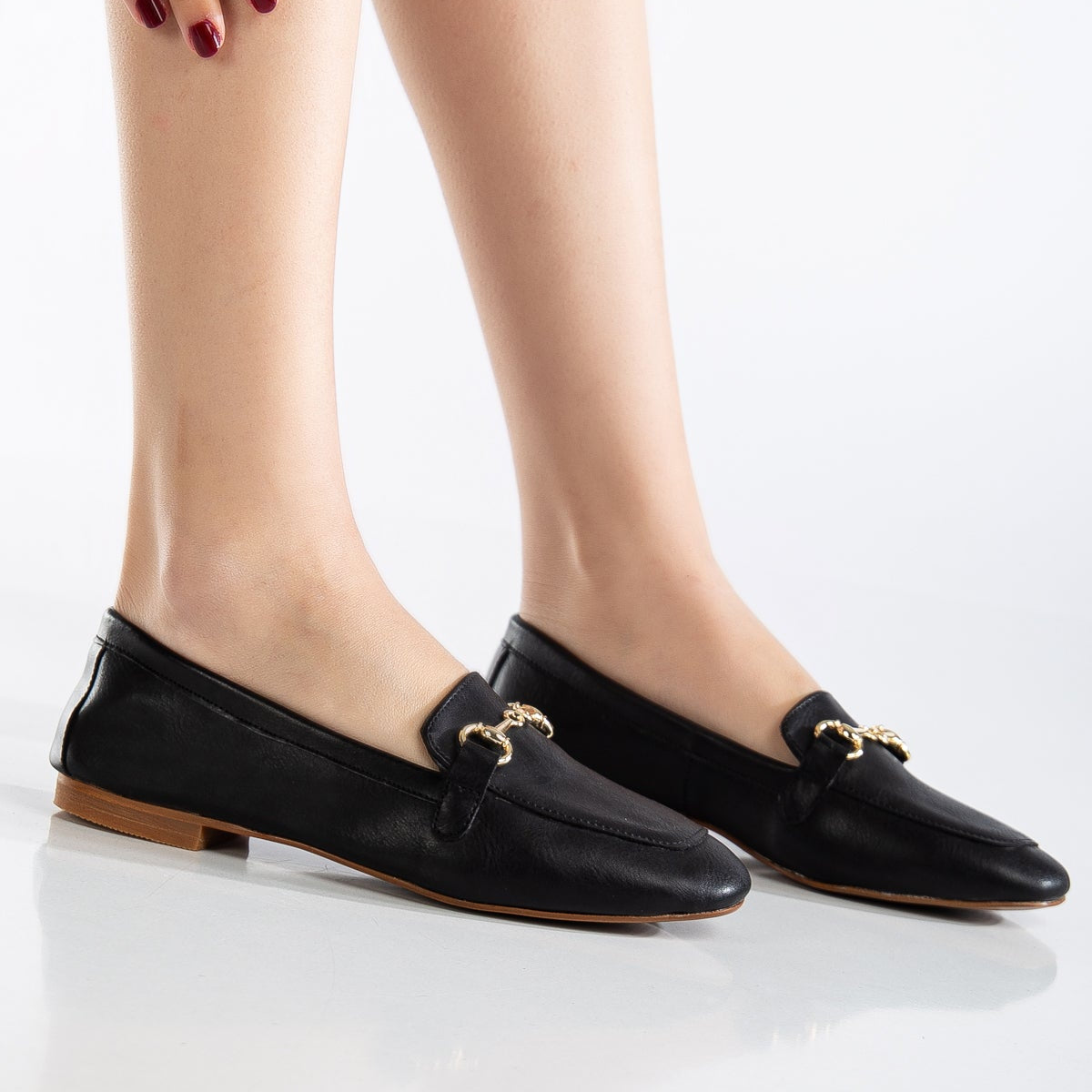 Olly Black Horsebit Loafers for Women - Classic Leather Slip-On Shoes with Gold-Tone Hardware - Perfect for Office, Business Casual & Everyday Wear