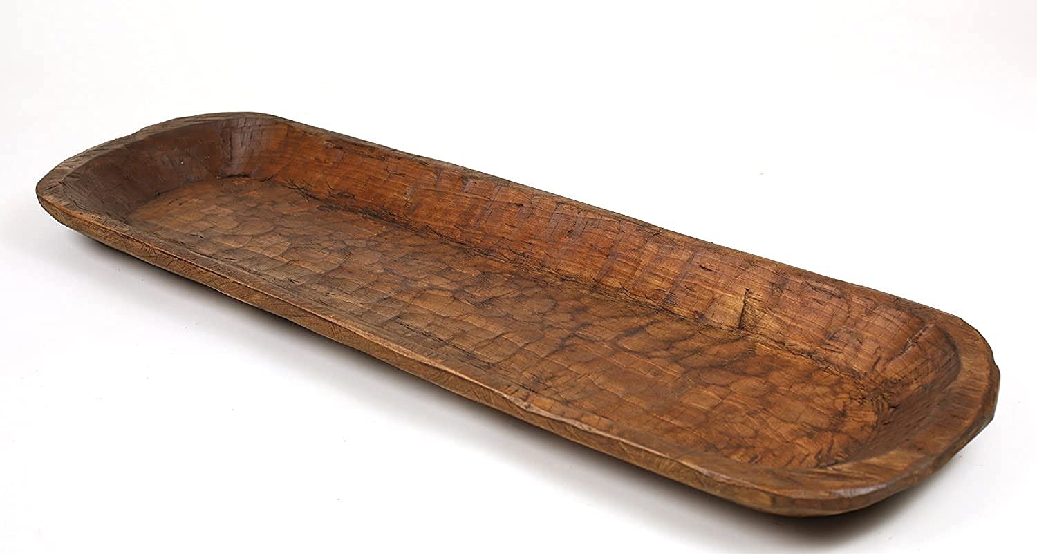 Rustic Extra Long Wooden Dough Bowl - Handcrafted Natural Batea for Bread Making, Charcuterie Board & Farmhouse Decor - Perfect for Baking, Serving & Home Centerpiece