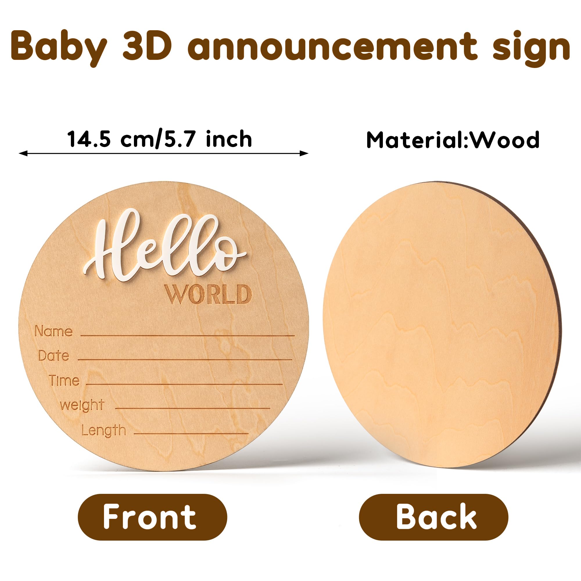 Soft Baby Knot Gown 0-3M - Newborn Sleepers with Mittens & Wooden Name Tag for Announcements & Gifts