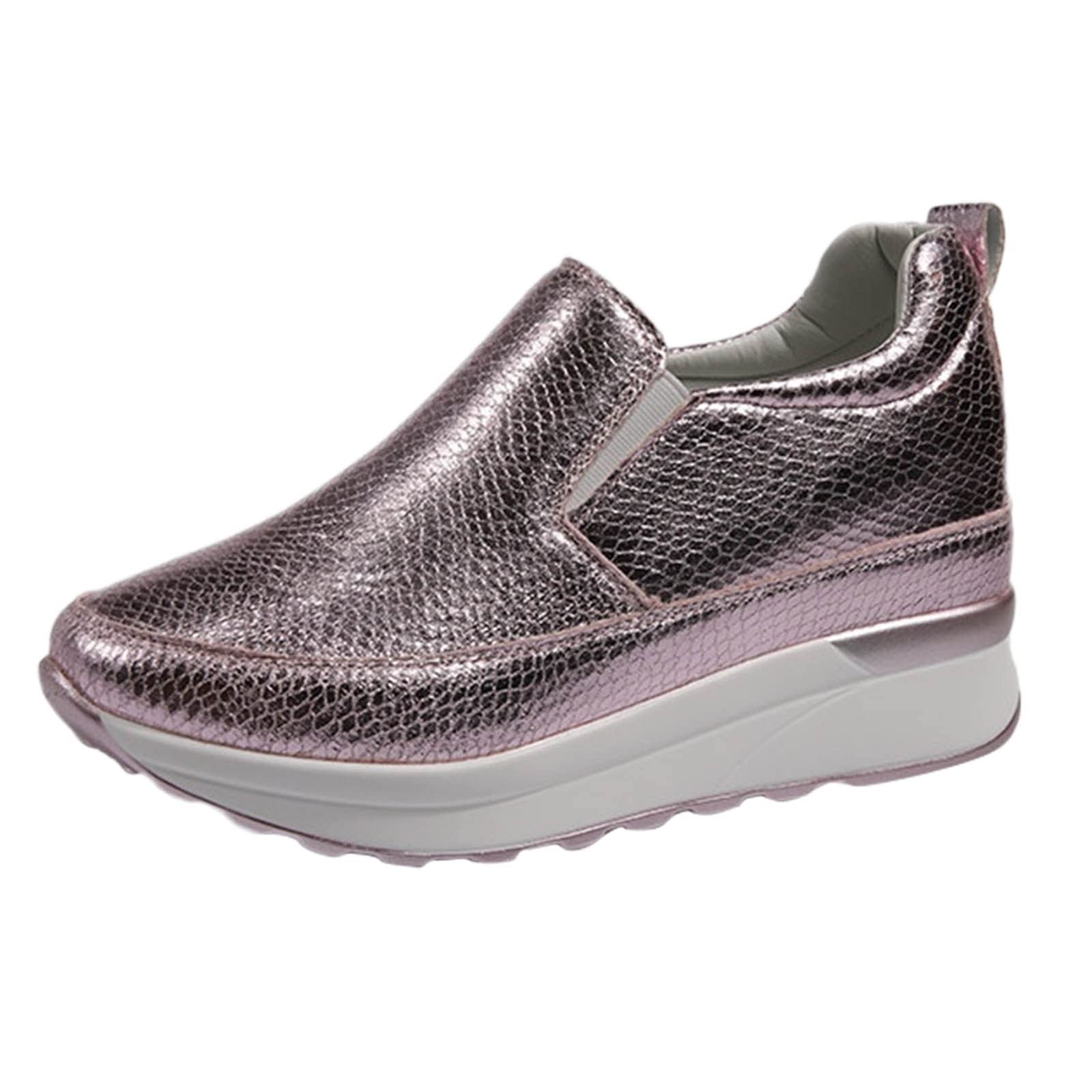 Women's Summer Casual Shoes - Fashion Solid Color Leather Round Toe Thick Sole Slip-Ons for Walking, Travel & Daily Wear