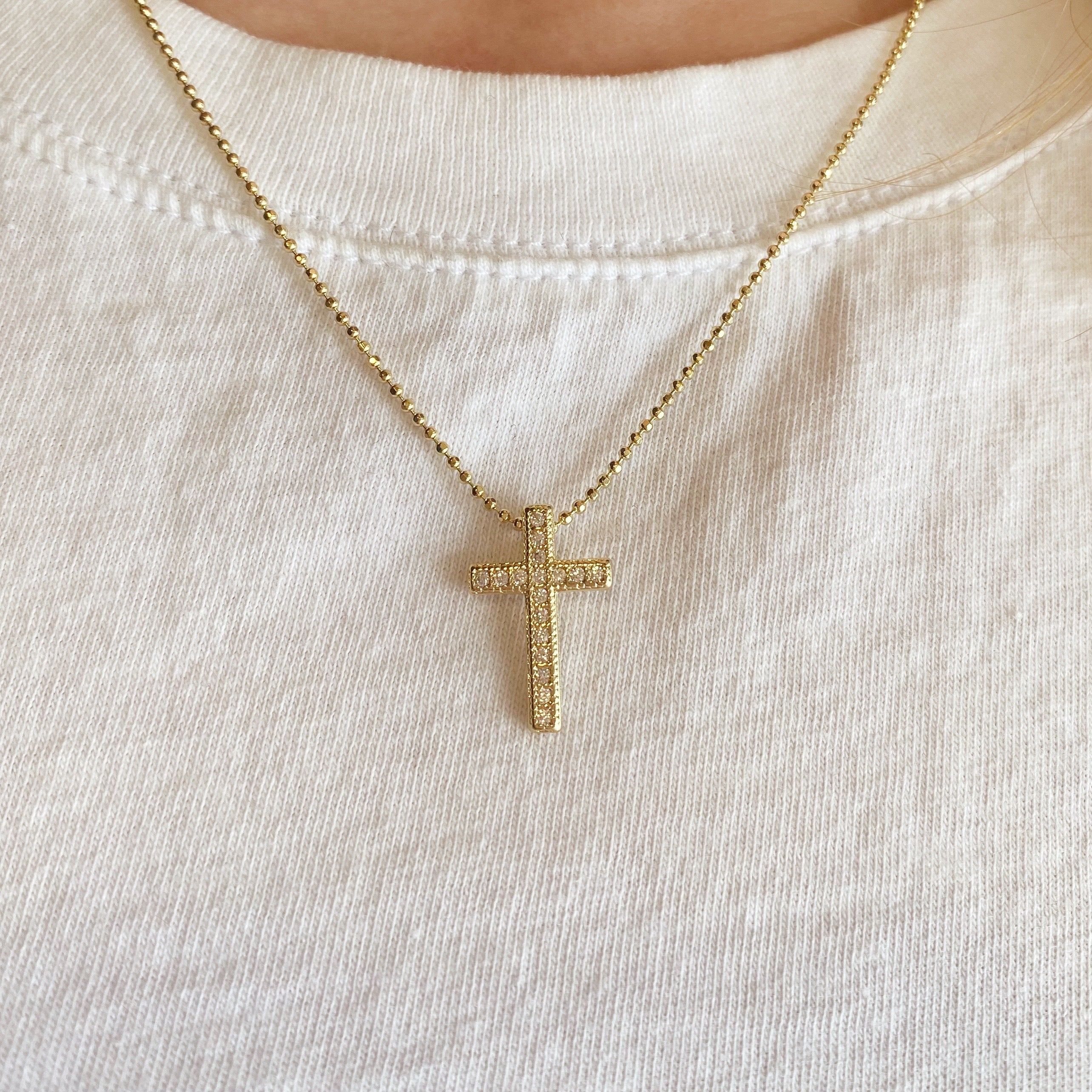18K Gold Filled Cross Pendant Necklace with Micro Cubic Zirconia Stones - Elegant Religious Jewelry Gift for Women & Men, Perfect for Baptism, Confirmation & Everyday Wear