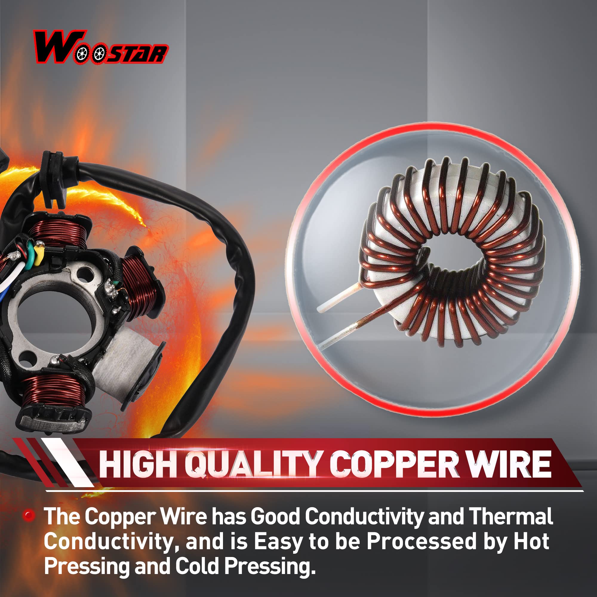 WOOSTAR 6 Coil 5 Wire Ignition Stator Magneto Replacement for GY6 50cc-125cc Scooters, Mopeds, Go Karts, ATVs & Dirt Bikes - Compatible with TaoTao, 4 Wheelers & Pit Bikes - Perfect for Engine Repair & Performance Upgrades