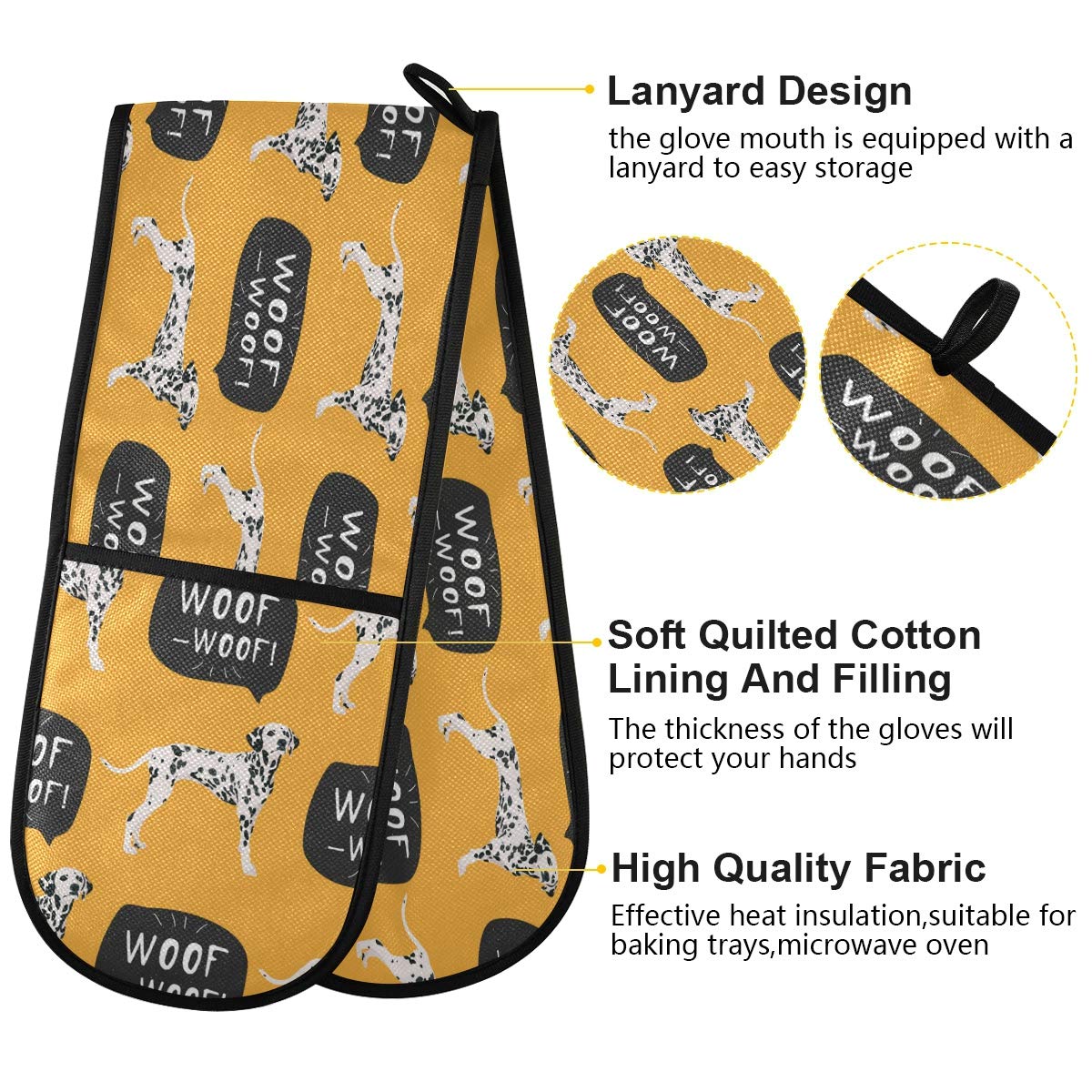ZZXXB Heat Resistant Dalmatian Dog Print Oven Mitts - Extra Long 7