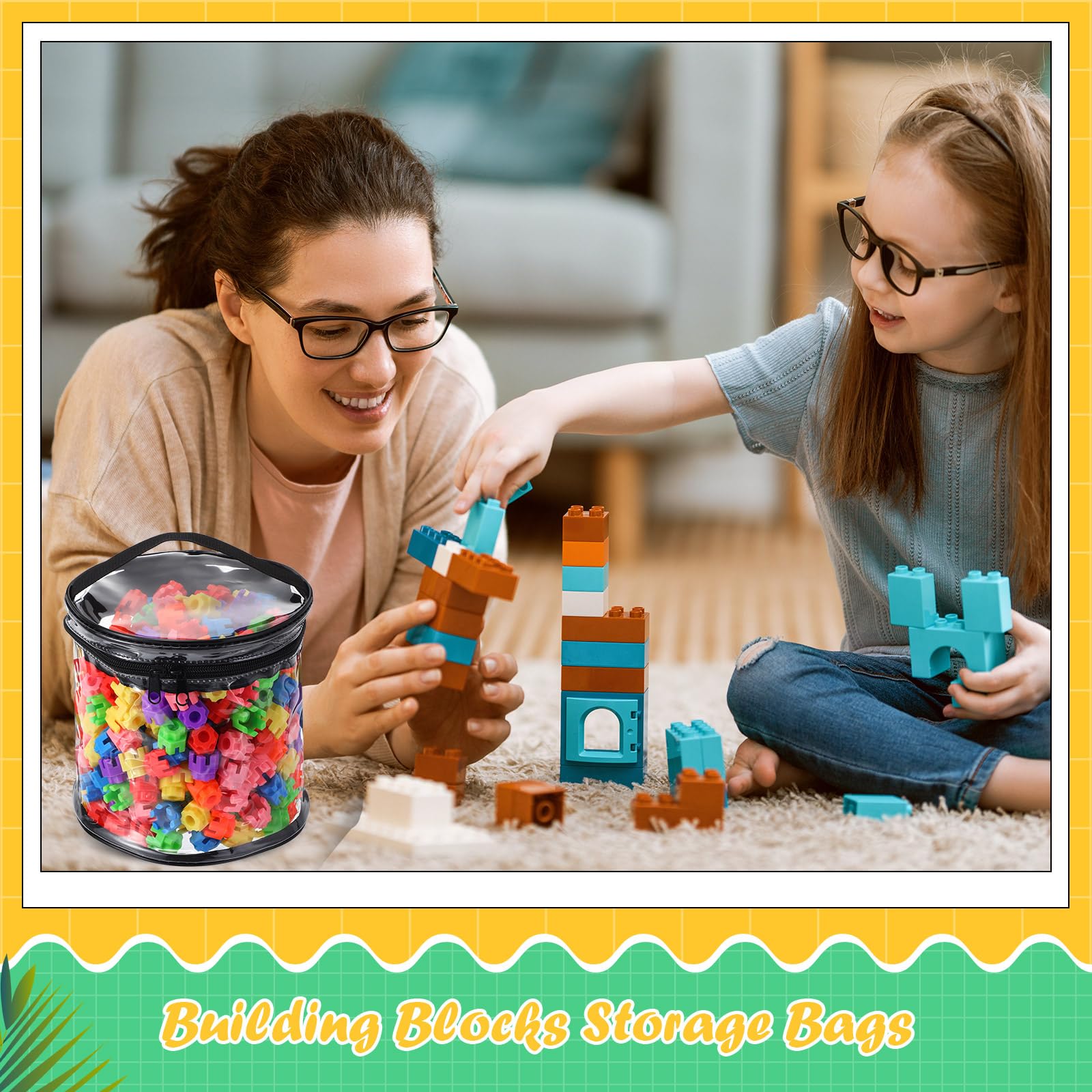 6-Piece Clear PVC Toy Storage Bags with Zipper - Waterproof Organizer for Board Games, Building Blocks, Puzzles & Small Toys - Perfect for Kids' Room, Playroom & Travel Organization