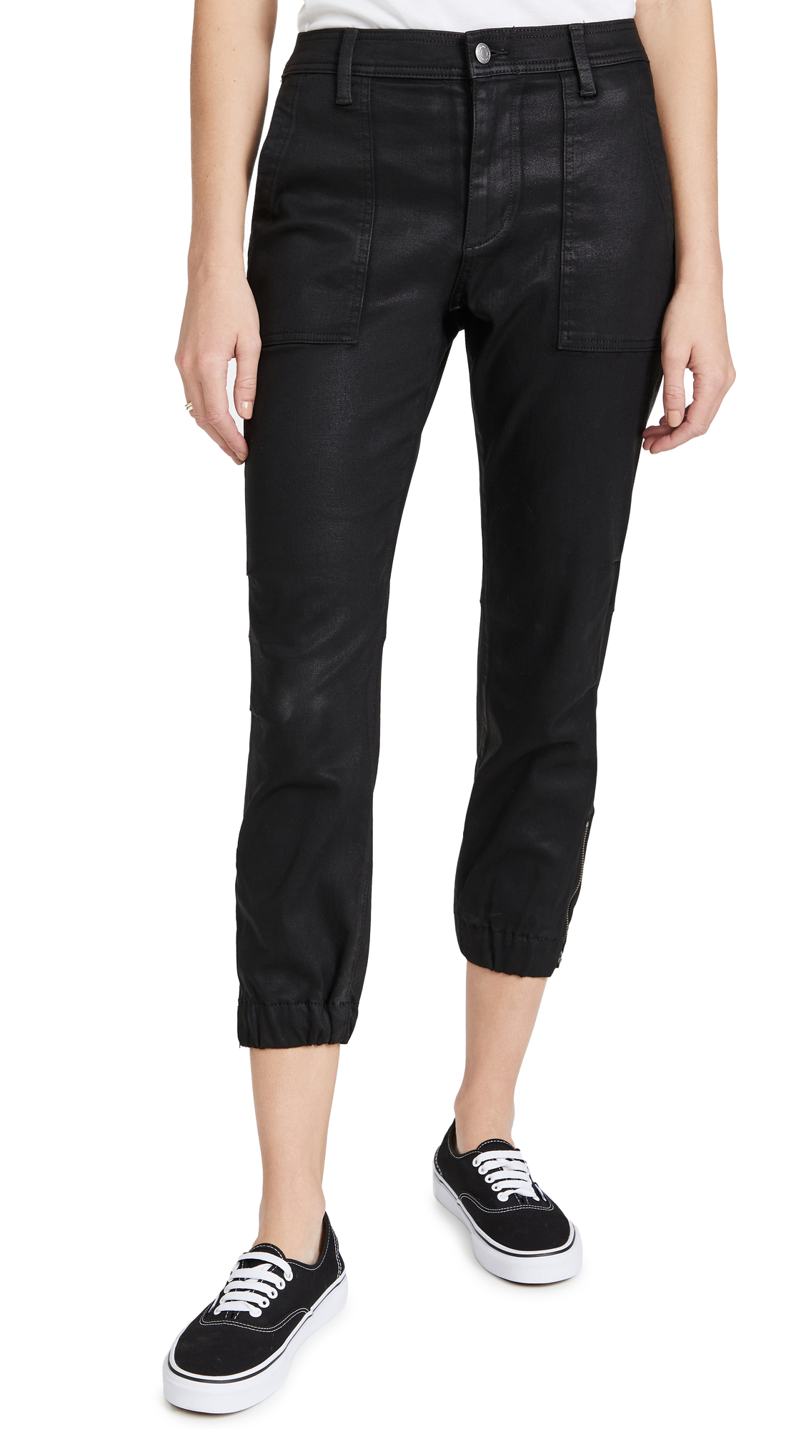 7 For All Mankind Women's Coated Side Tuck Joggers - High Waisted Stretch Athletic Pants for Yoga, Running & Lounge Wear | Comfortable Casual Trousers for Everyday Use