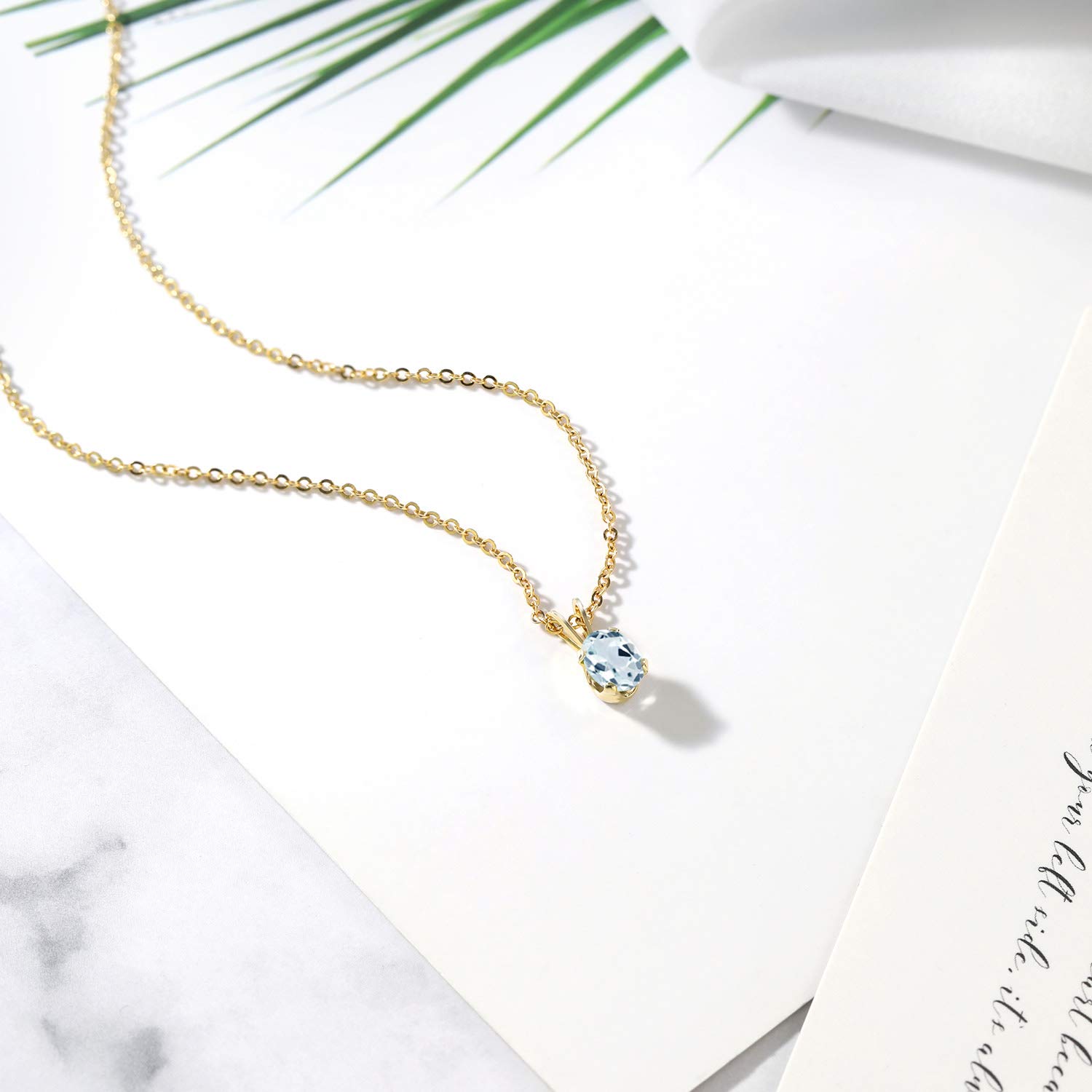 0.75 Ct Natural Sky Blue Aquamarine Pendant Necklace - 18K Yellow Gold Plated Sterling Silver with Chain - Elegant Jewelry Gift for Women, Perfect for Weddings, Anniversaries & Special Occasions