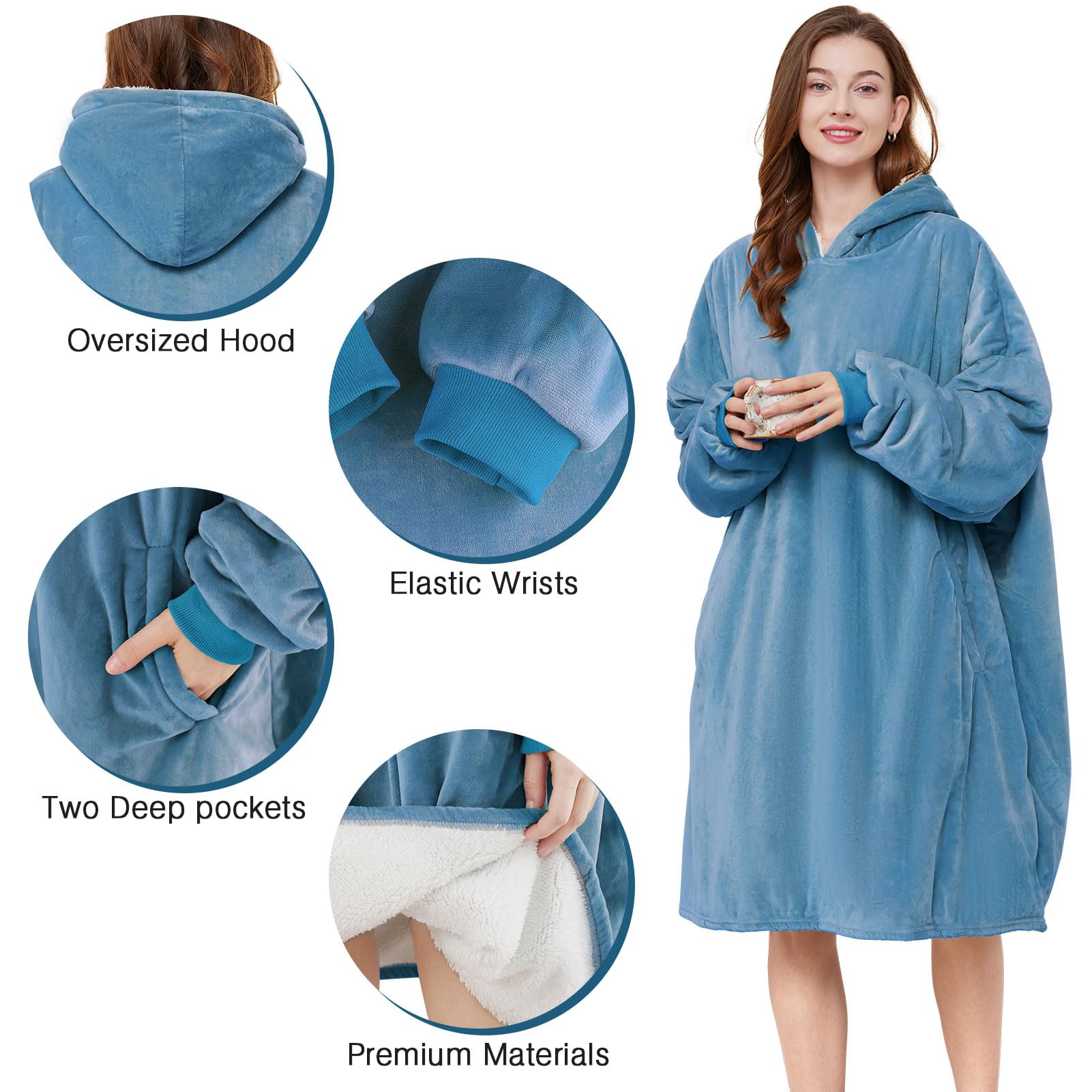AmyHomie Oversized Sherpa Hooded Blanket Sweatshirt - Fleece Wearable Blanket Hoodie for Women, Men & Kids - Cozy Loungewear for Movie Nights, Camping & Home Comfort
