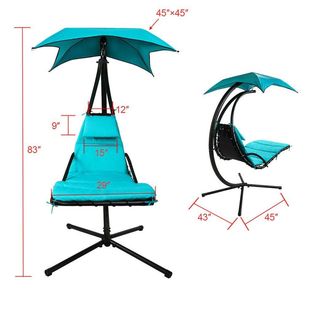 Ezone Outdoor Hanging Hammock Chair Swing - Comfortable Curved Chaise Lounge for Backyard, Patio, Garden & Balcony - Relaxing Blue Hanging Chair for Adults (Perfect for Reading, Napping & Outdoor Relaxation)