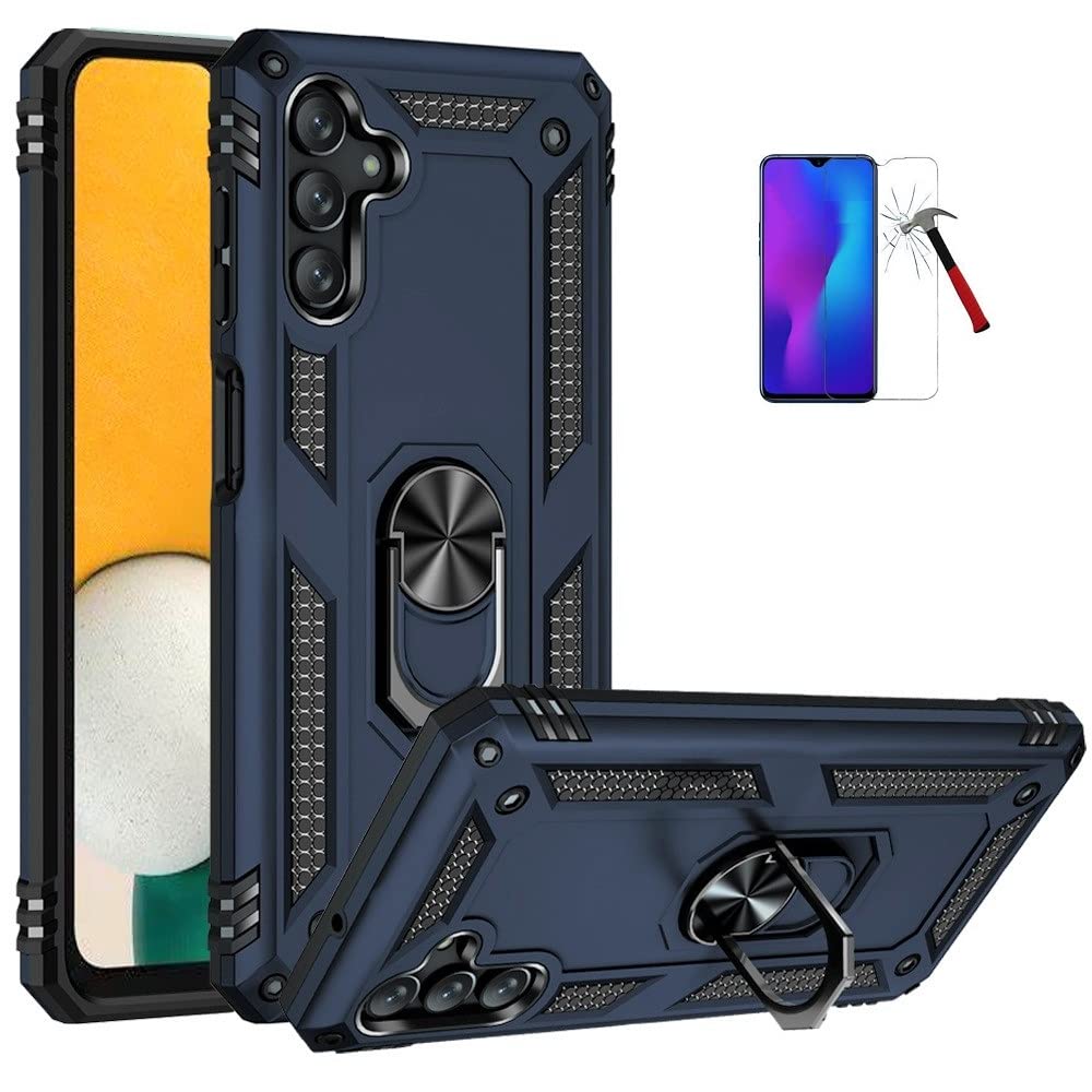Samsung Galaxy A13 5G Phone Case with Magnetic Ring Kickstand & Tempered Glass - Shockproof Hybrid Protective Cover (Blue) | Perfect for Work, Travel & Everyday Use