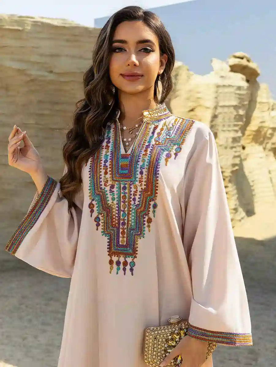 Elegant Eid Dress with Rope Embroidery - Flowy Caftan Kaftan #25459 for Women | Perfect for Eid Celebrations, Weddings & Special Occasions