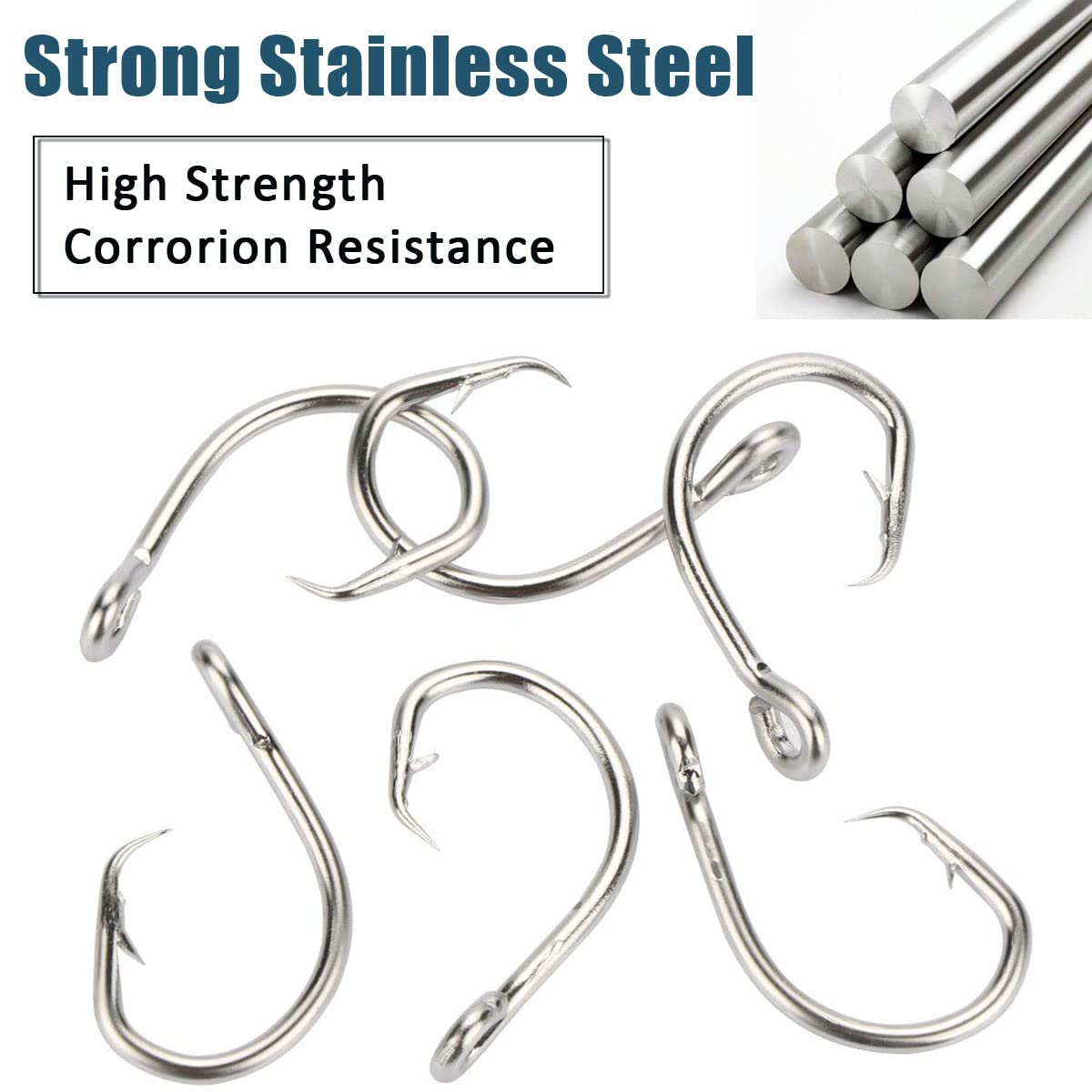 2X Extra Strong Stainless Steel Saltwater Fishing Hooks - Big Game Circle Hooks for Tuna, Swordfish & Shark Fishing | Durable Ocean Fishing Gear for Deep Sea & Offshore Angling