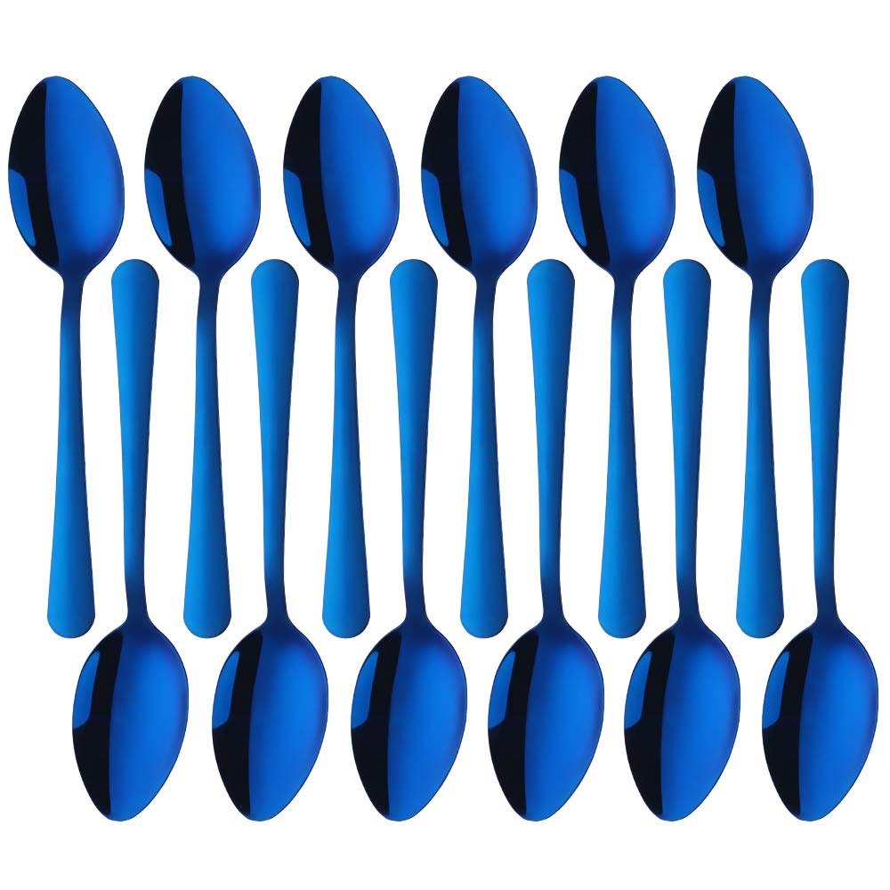 12-Piece Stainless Steel Dinner Spoon Set - 7-inch Blue Titanium Soup Spoons, Dishwasher Safe Silverware for Family Dining, Parties, Restaurants & Weddings | Perfect for Everyday Meals, Entertaining Guests & Fine Dining