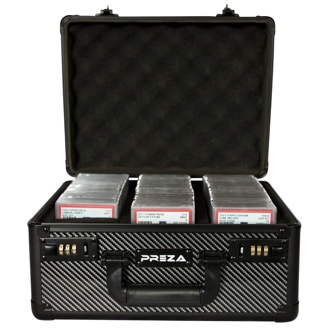 PREZA Graded Card Storage Box - Premium Trading Card Case for PSA, BGS & CGC Graded Sports & TCG Collectibles - Carbon Fiber Slab Protector (Large Size) - Perfect for Displaying & Protecting Valuable Baseball, Pokemon & Magic Cards