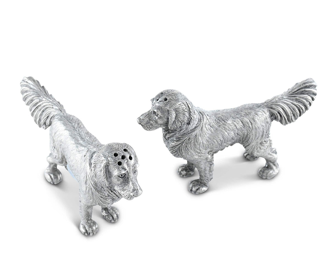 Vintage Pewter Retriever Dog Salt and Pepper Shakers Set - Perfect for Kitchen, Dining Table, and Dog Lover Gifts