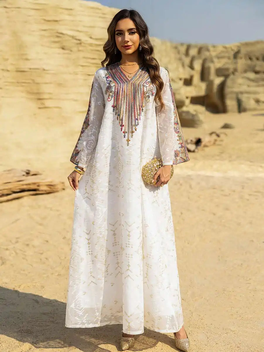 Elegant Eid Dress with Embroidery Applique - Flowy Caftan Kaftan Maxi Dress #25468 for Women - Perfect for Holiday Celebrations, Parties & Special Occasions