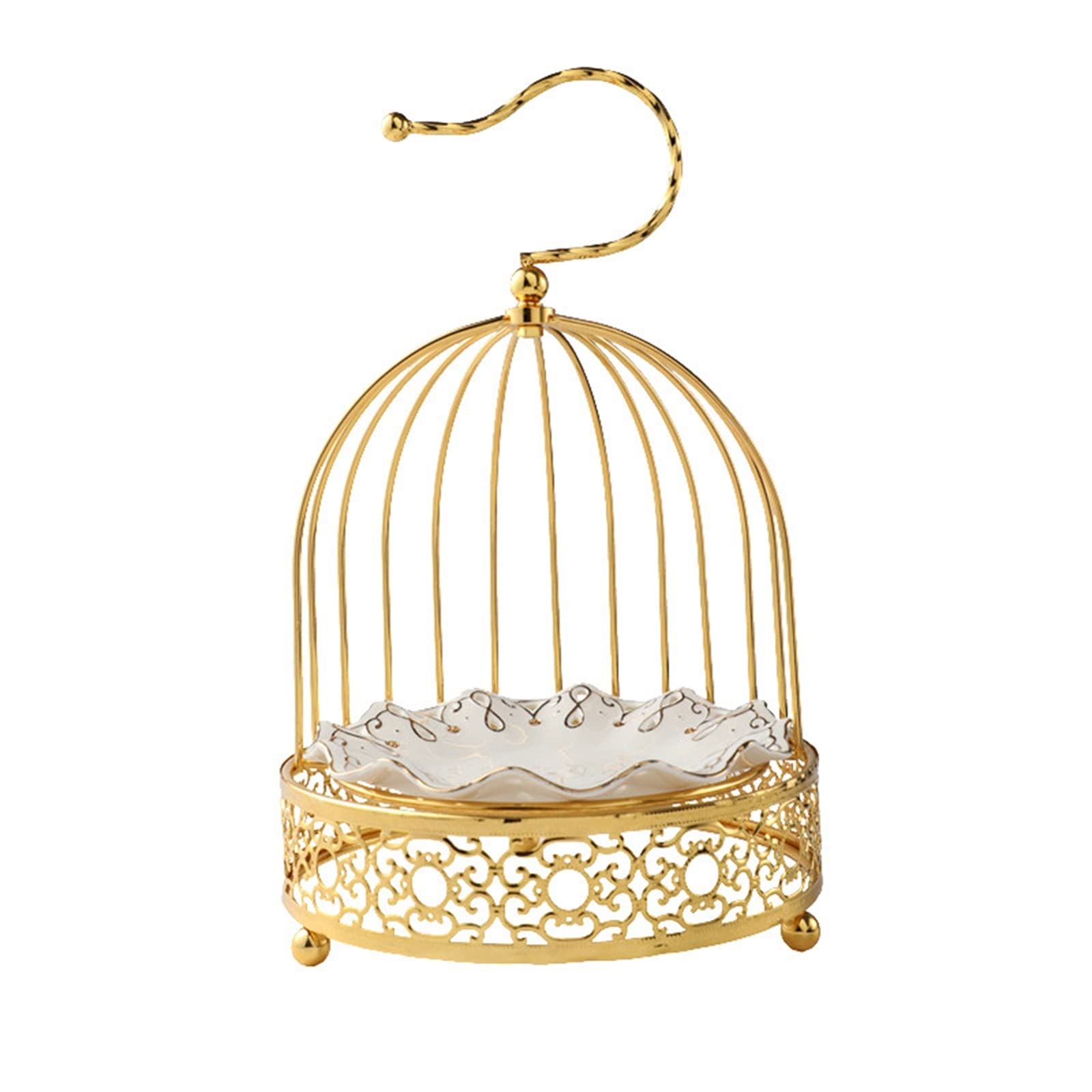 Elegant European Style Wrought Iron Birdcage Cupcake Tower - 2-Tier Golden Metal Cake Stand for Desserts, Pastries & Ceramics Display | Perfect for Weddings, Tea Parties & Home Decor (Color A)