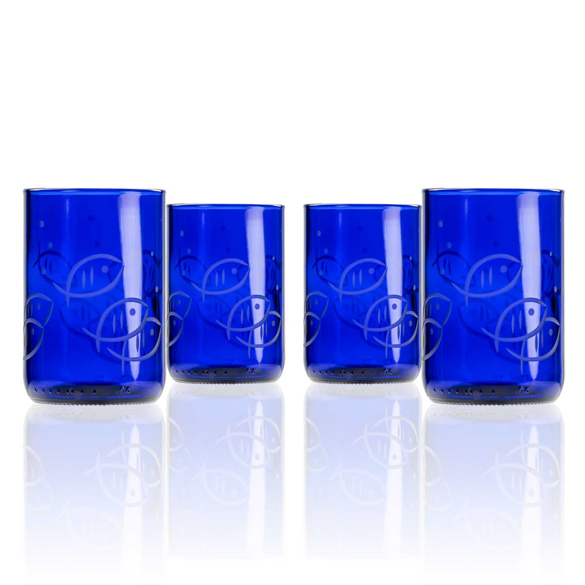 Blue Fish 14oz Recycled Tumbler Set of 4 - Eco-Friendly Stainless Steel Cups for Coffee, Tea & Cold Drinks - Perfect for Home, Office, Camping & Outdoor Use