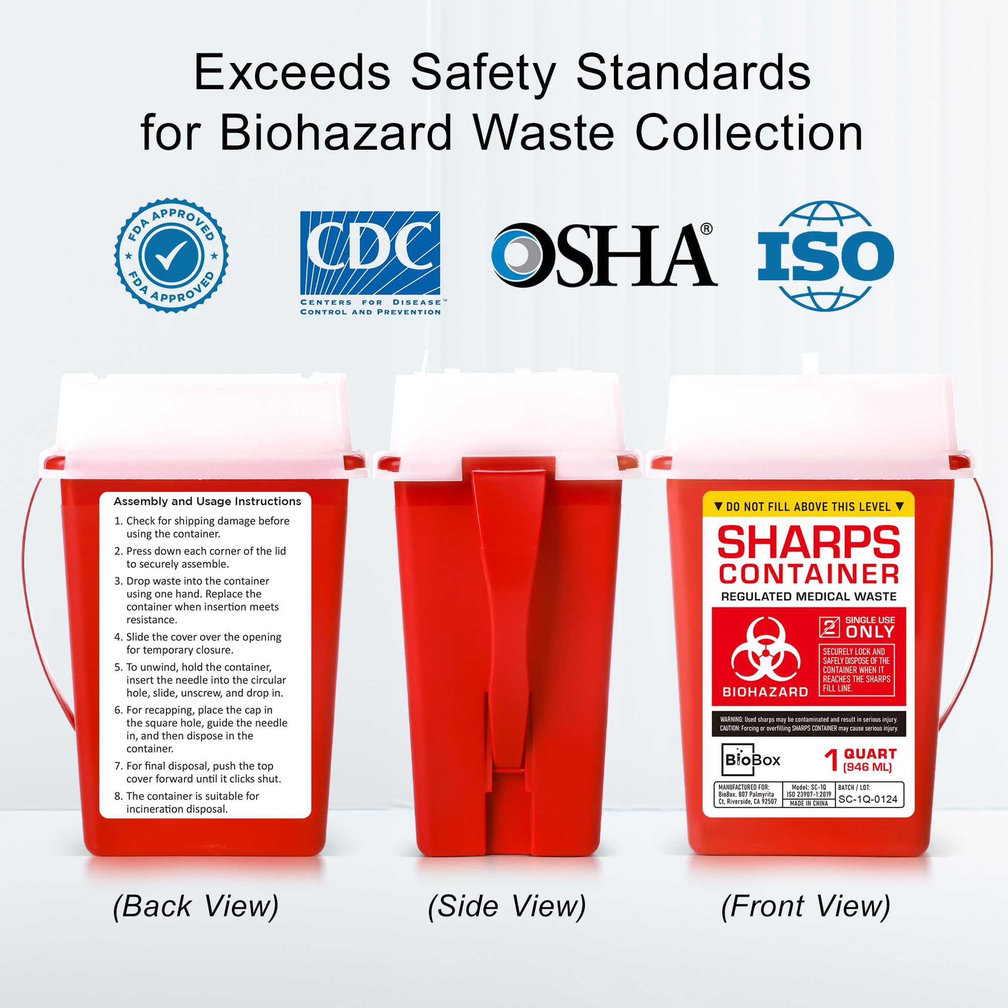 Small Sharps Container - 1 Quart Portable Needle Disposal Bin for Home Use, Labs & Travel | Biohazard Waste Disposal Solution | Ideal for Diabetic Supplies, Medical Waste & Tattoo Parlors