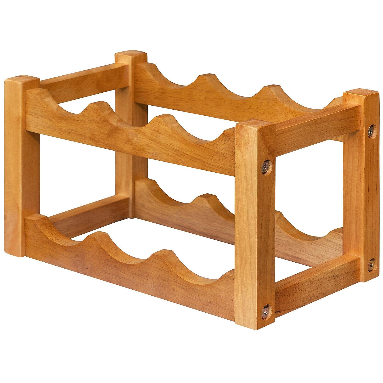 2-Tier Rubber Wood Wine Rack - Holds 6 Bottles - Tabletop Bar & Kitchen Wine Display Holder - Perfect for Home, Restaurant, or Office Wine Storage & Organization