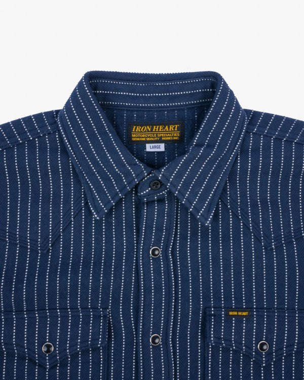 Iron Heart IHSH 401 12oz Ultra Heavy Flannel Chalk Stripe Western Shirt - Navy Blue - Durable Workwear & Casual Style for Men - Perfect for Outdoor Adventures & Everyday Wear