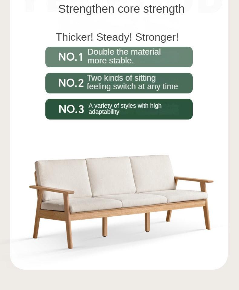 Japanese Style 3-Seater Fabric Sofa - Solid Oak & Pine Wood Frame - Perfect for Living Room, Lounge, or Zen Home Decor