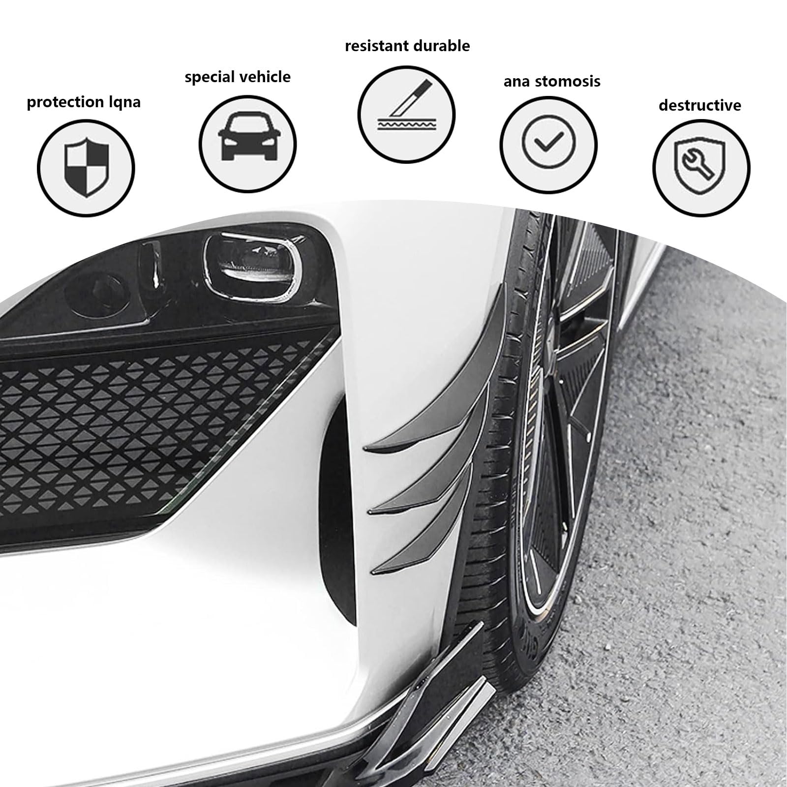 Gunhunt Pack-6 Universal Car Spoiler Canards Kit - Glossy Black Front Bumper Lip Splitter, Anti-Collision Diffuser & Soft Rubber Decorative Stickers for Enhanced Exterior Styling & Protection - Perfect for Sports Cars, Tuners & Street Racing Enthusiasts