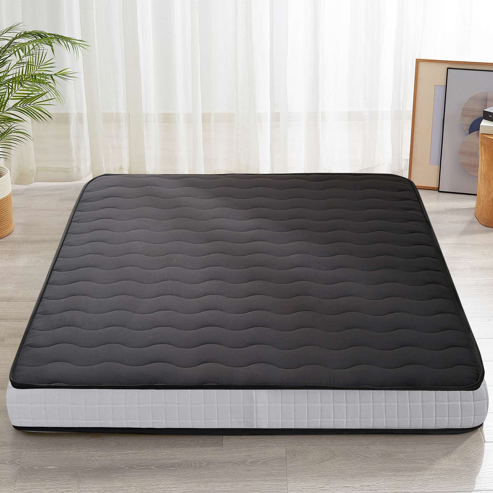 MAXYOYO 6-Inch Extra Thick Japanese Futon Mattress - Premium Diamond Quilted Floor Bed for Bedroom & Guest Room - Black - Perfect for Small Spaces, Studio Apartments & Minimalist Home Decor