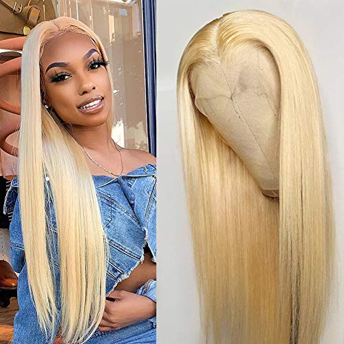 Allove 613 Blonde Human Hair Lace Front Wig - 16 Inch Pre-Plucked Bleached Knots, T-Part Straight with Baby Hair, 130% Density, 10A Brazilian Virgin Hair for Black Women | Perfect for Daily Wear, Cosplay & Special Occasions