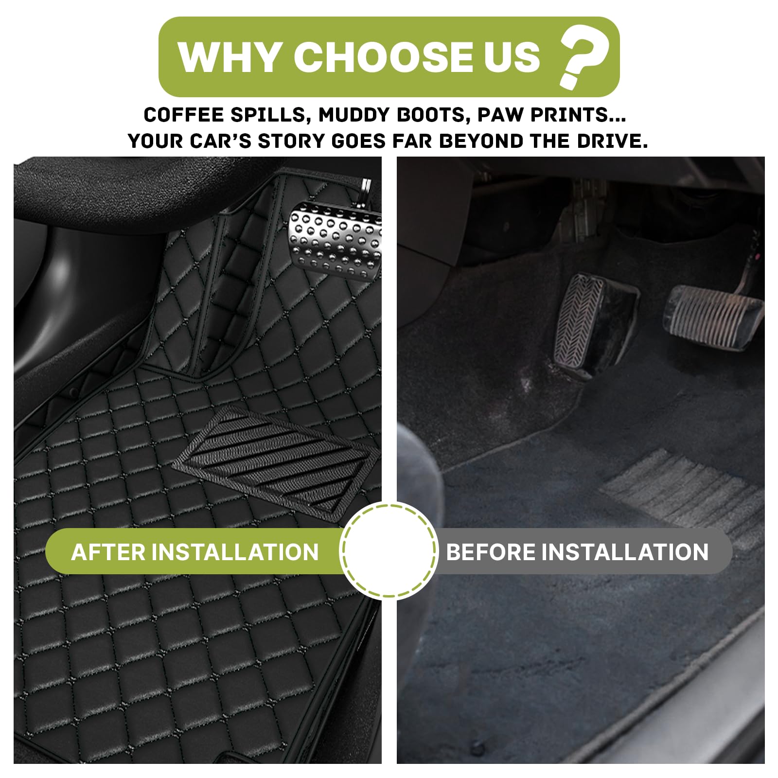 Custom All-Weather Non-Slip Leather Car Floor Mats for Dodge Charger 2014-2016 - Perfect Fit, Durable Protection for Snow, Mud & Spills (Black) - Ideal for Daily Commute & Road Trips