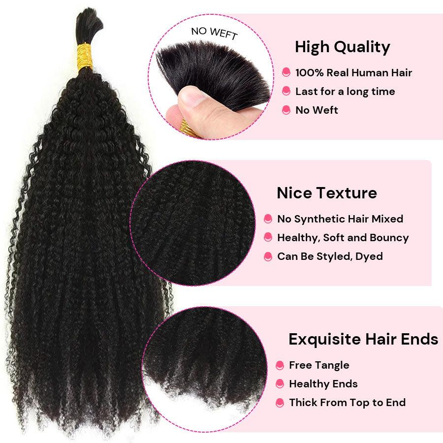 WOWANGEL Human Braiding Hair for Boho Braids - Afro Kinky Curly 100g Natural Hair Extensions for Protective Styles & Box Braids | Perfect for Everyday Wear, Parties & Special Occasions