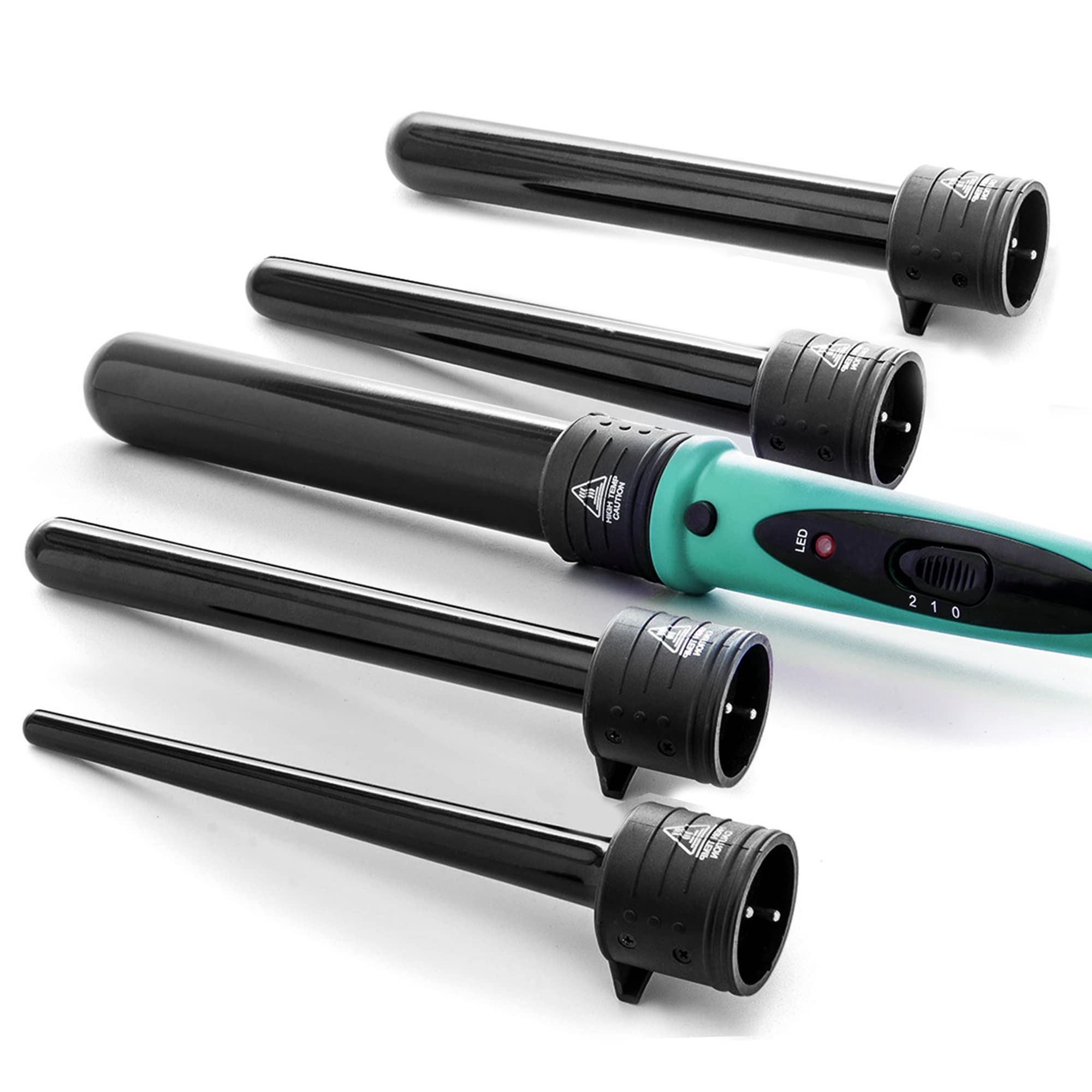 Professional 8-Piece Salon Flat & Curling Iron Set with 5 Interchangeable Ceramic Tourmaline Barrels & Heat Protectant Glove (Black) - Perfect for Home Hair Styling, Salon Use & Travel