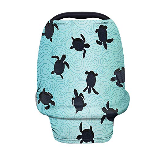 Multifunctional Infant Car Seat Canopy - Soft Breathable Stretchy Nursing Cover with Stylish Sea Turtle Ocean Wave Pattern - Perfect for Baby Girls & Travel Protection - Ideal for Car Rides, Stroller Use, and Breastfeeding in Public